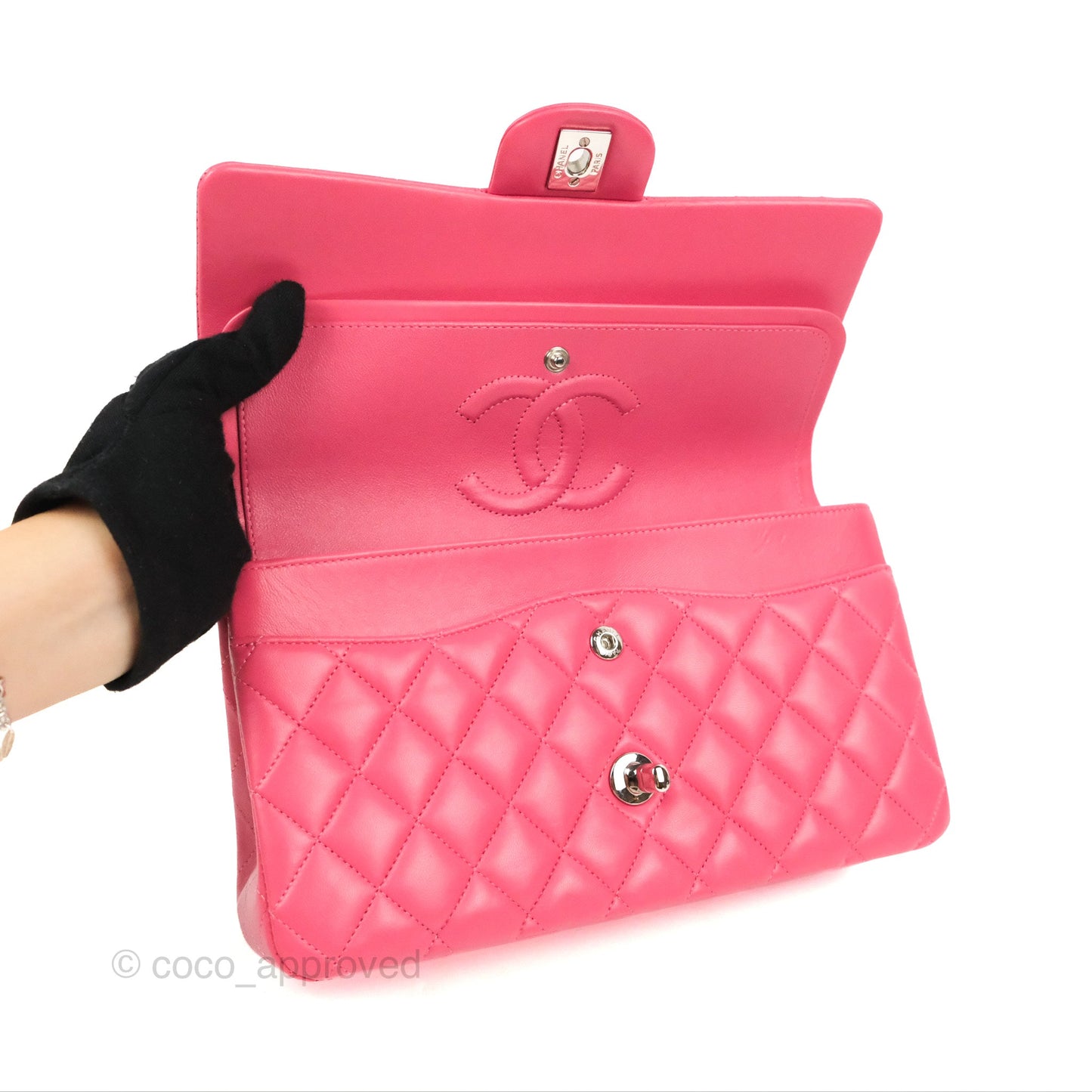 Chanel Classic M/L Medium Flap Quilted Pink Lambskin Silver Hardware