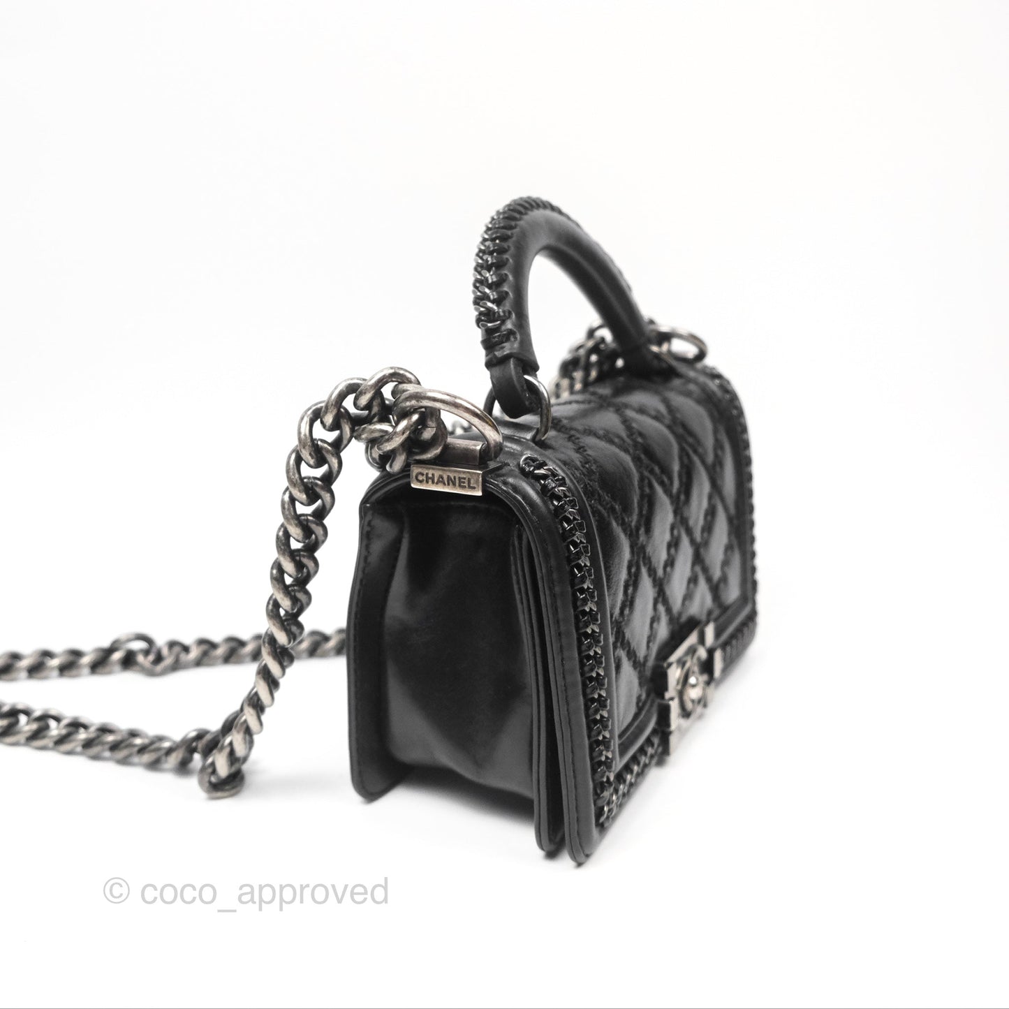 Chanel Small Chain Around Top Handle Boy Black Calfskin Ruthenium Hardware