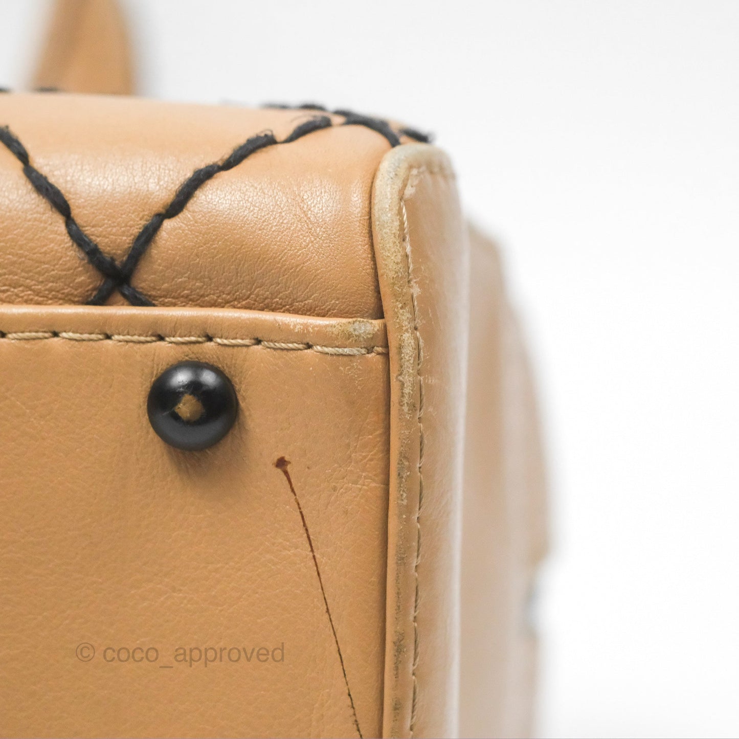 Chanel Contrast Stitch Surpique Bowler Bag Beige Calfskin Matte Black Hardware