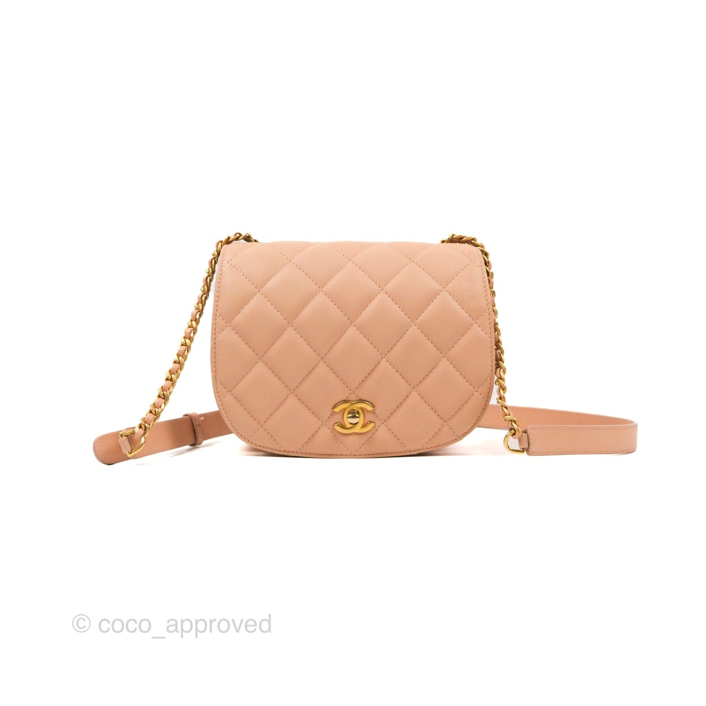 Chanel Messenger Bag Beige Pink Calfskin Aged Gold Hardware