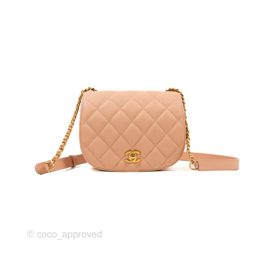 Chanel Messenger Bag Beige Pink Calfskin Aged Gold Hardware