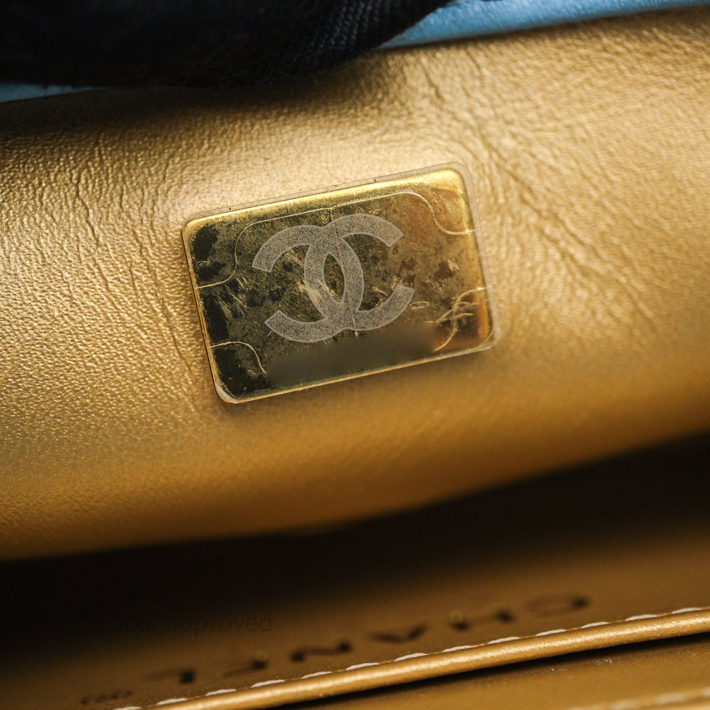 Chanel Mini Rectangular Pearl Crush Quilted Blue Lambskin Aged Gold Hardware