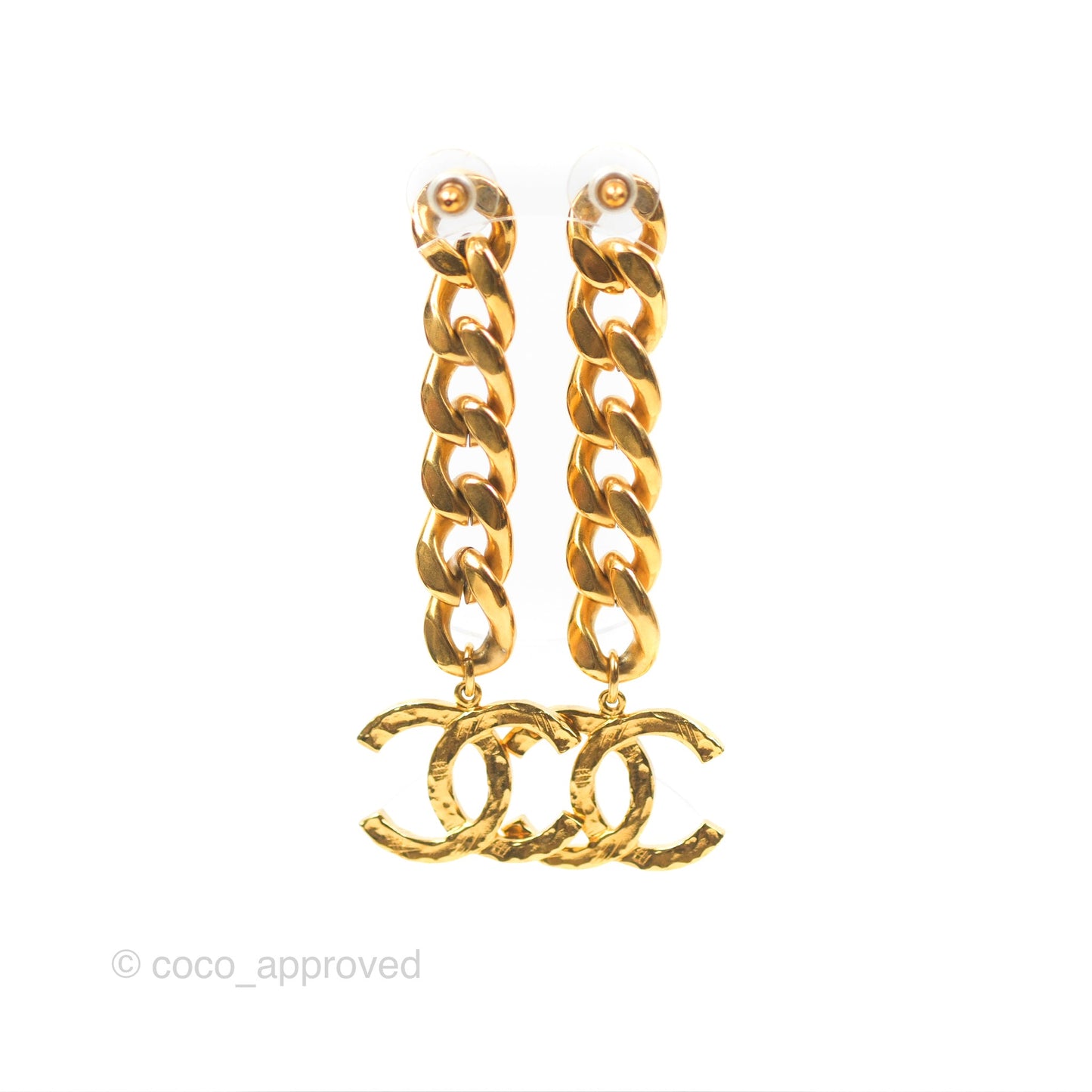Chanel Chain CC Long Drop Earrings Gold Tone 20P