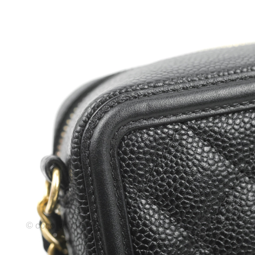 Chanel CC Filigree Vanity Clutch With Chain Caviar Black Aged Gold Hardware