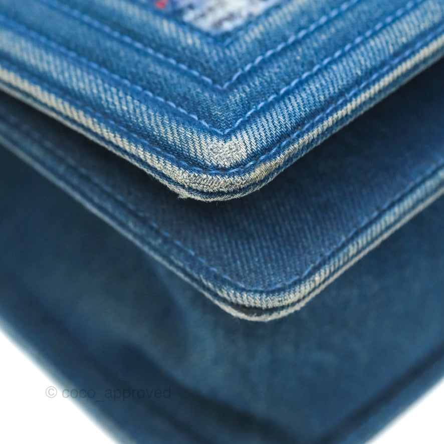 Chanel Medium Boy Blue Denim Tweed Ruthenium Hardware