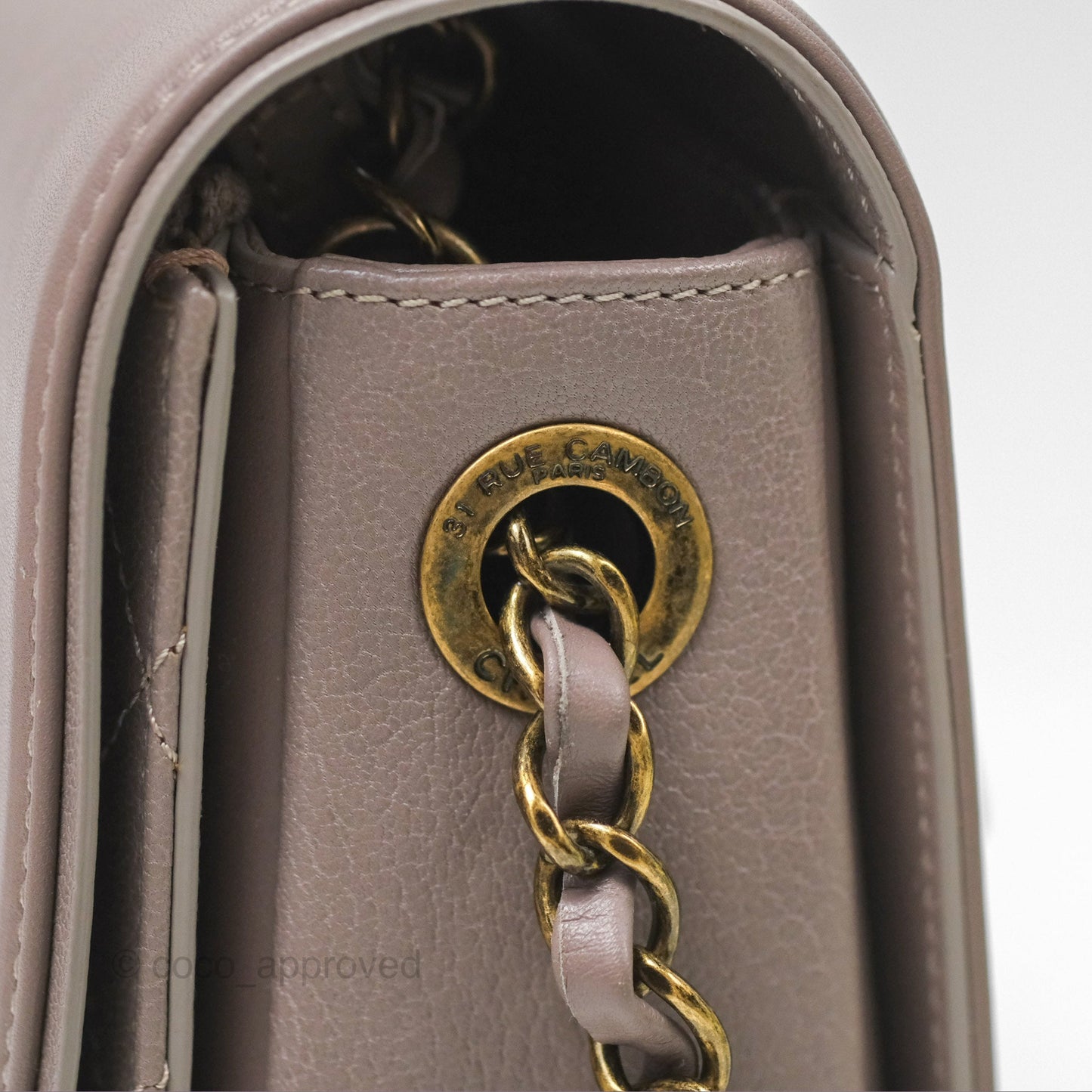 Chanel Coco Curve Flap Burnished Lilac Grey Calfskin Goatskin Antique Gold Hardware