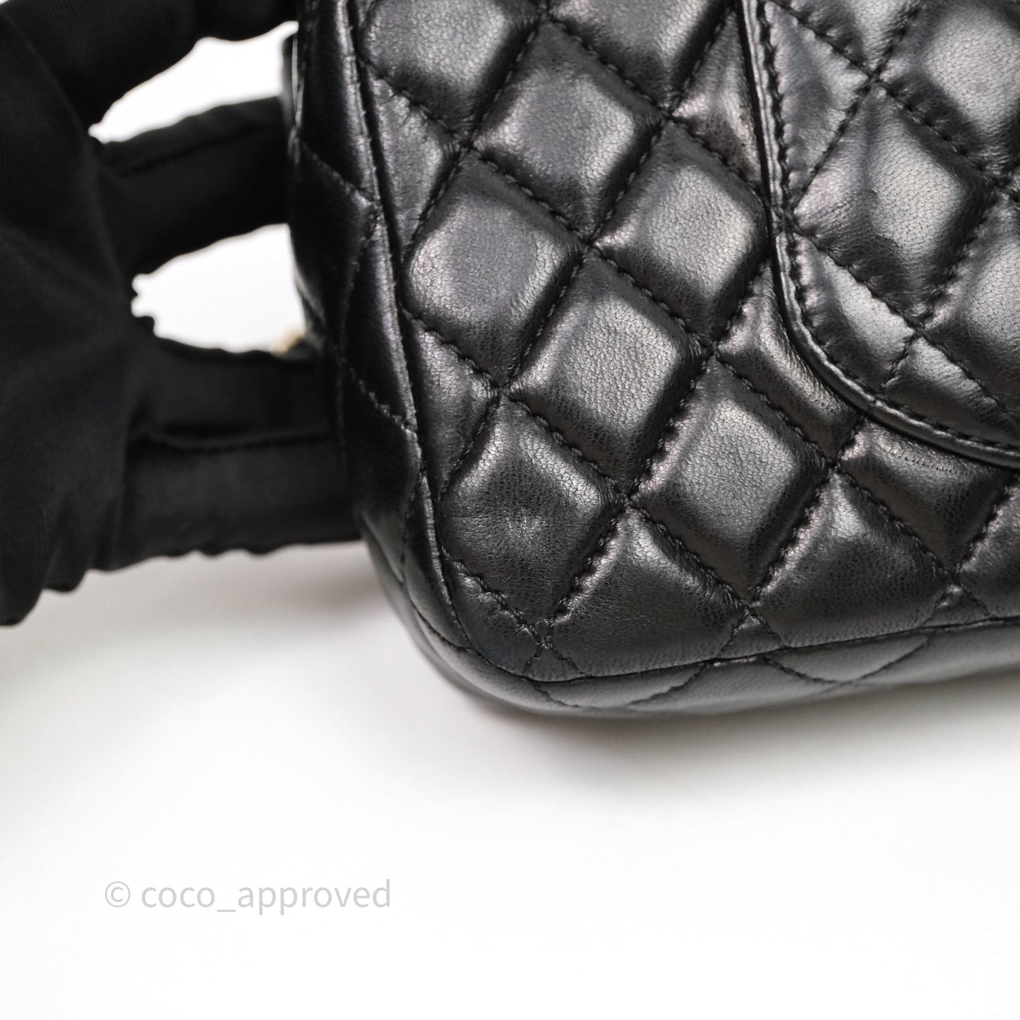 Chanel Quilted East West With Charm Flap Bag Lambskin Black Gold Hardware