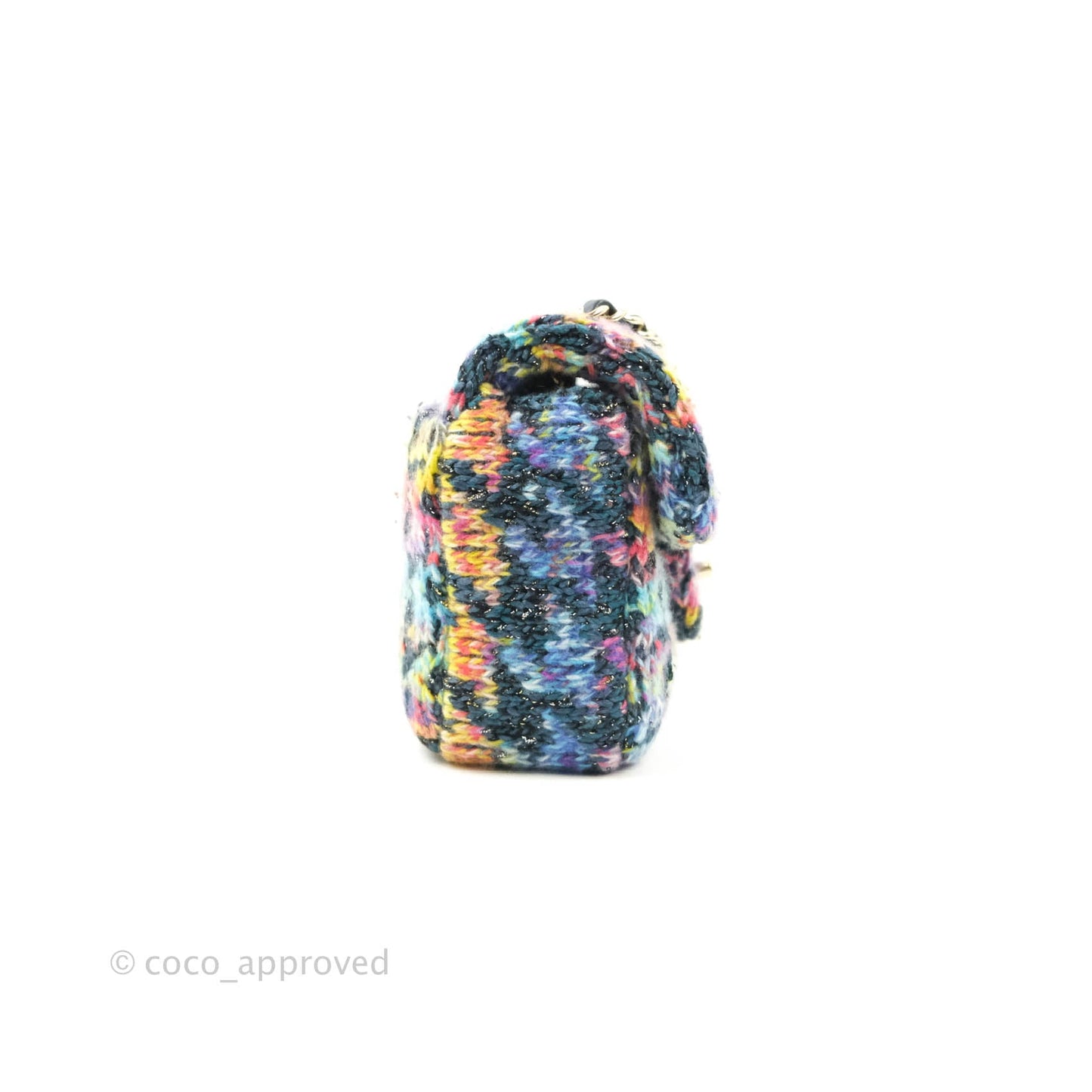 Chanel Mini Rectangular Rainbow Houndstooth Wool Tweed Flap Gold Hardware