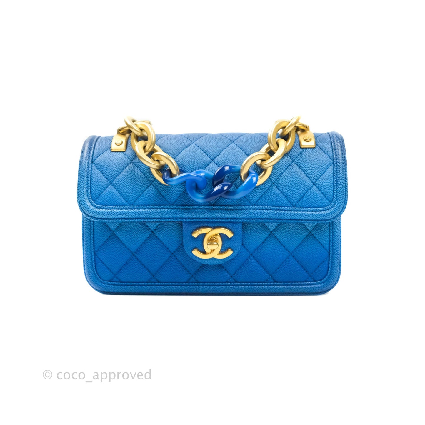 Chanel Quilted Sunset On The Sea Blue Flap Bag Caviar Aged Gold Hardware