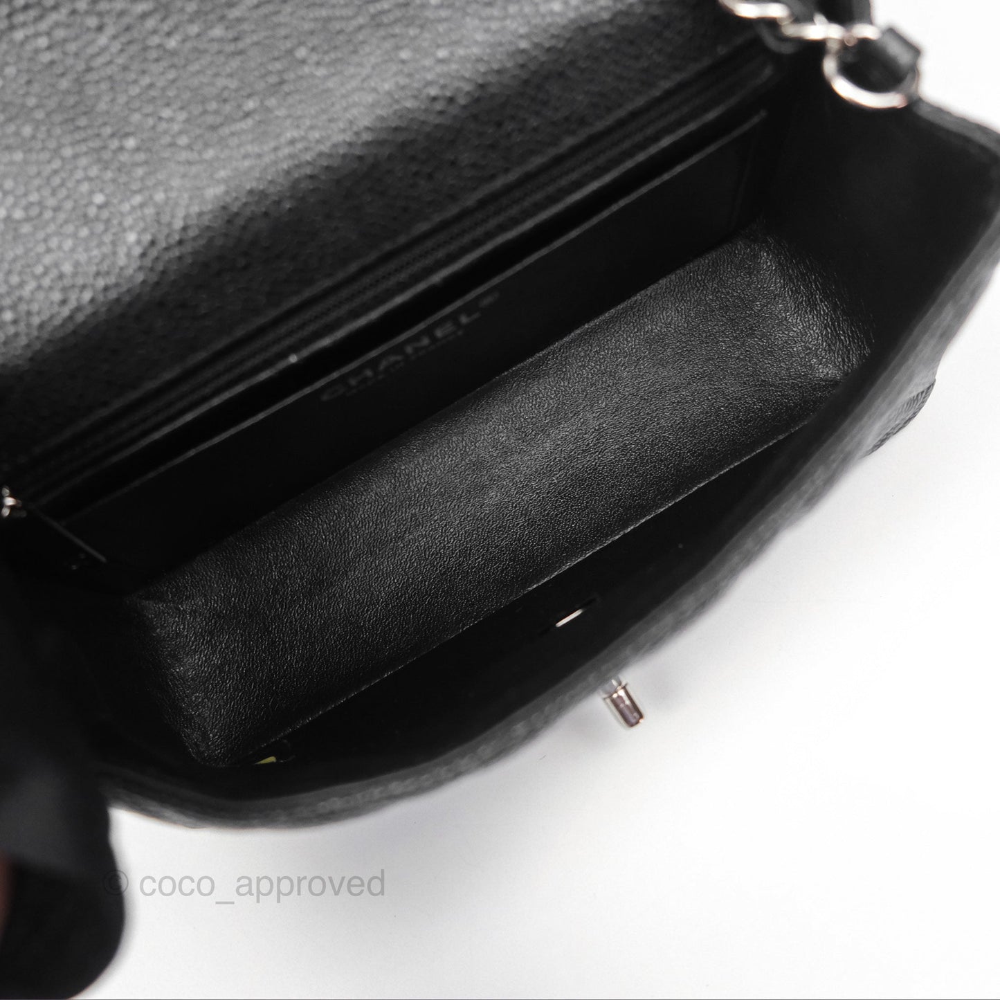 Chanel Mini Rectangular Flap Quilted Black Caviar Silver Hardware