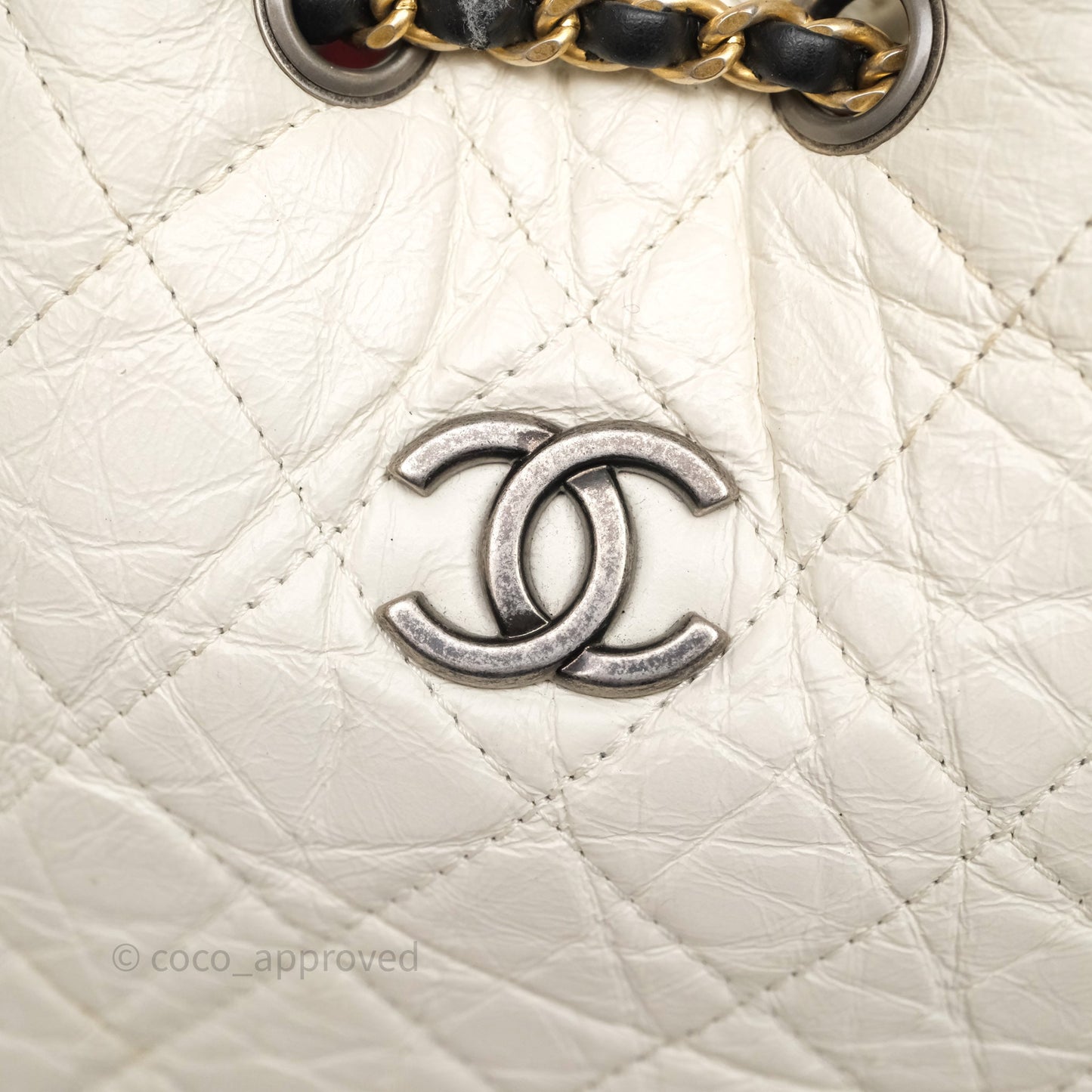Chanel Small Gabrielle Backpack White Black Aged Calfskin
