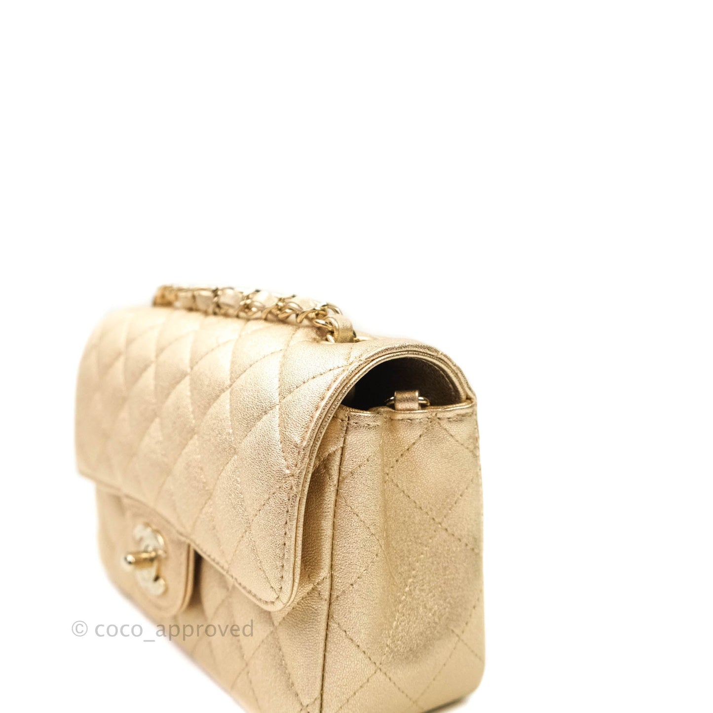 Chanel Quilted Mini Rectangular Iridescent Gold Lambskin Gold Hardware