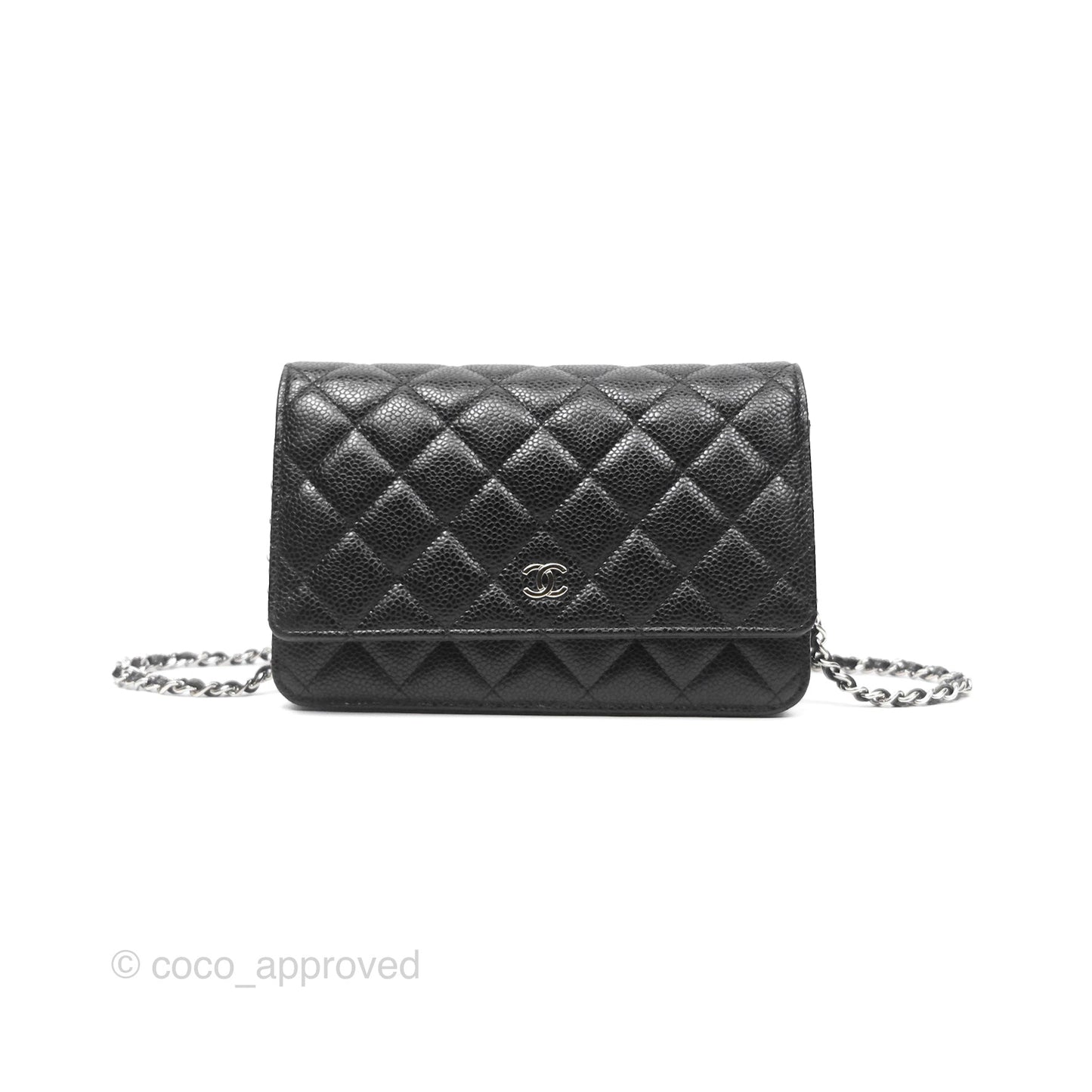 Chanel Quilted Classic Wallet On Chain WOC Black Caviar Silver Hardware