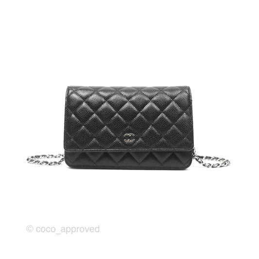 Chanel Quilted Classic Wallet On Chain WOC Black Caviar Silver Hardware