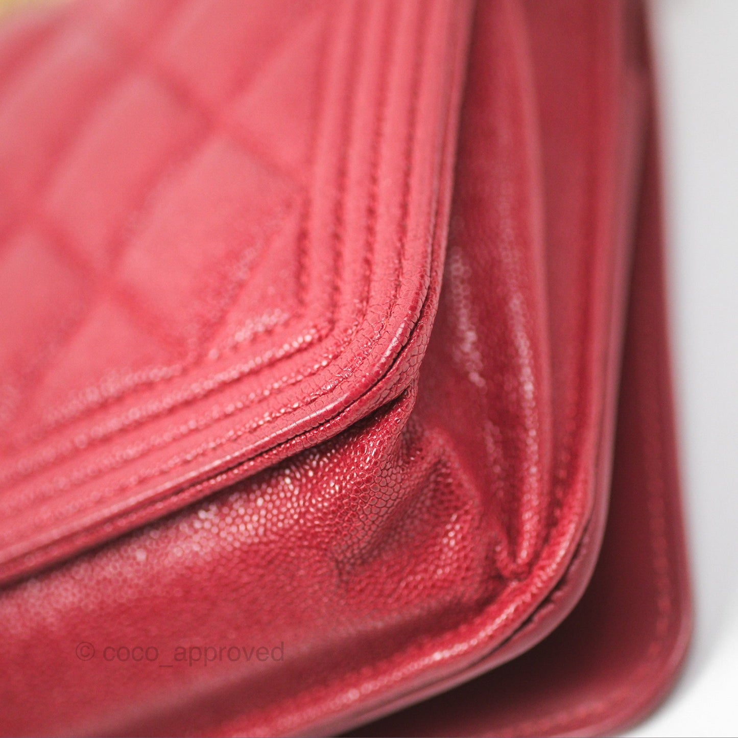 Chanel Quilted Boy Wallet on Chain WOC Red Caviar Aged Gold Hardware