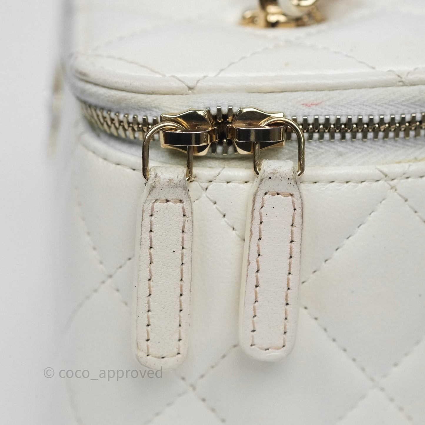 Chanel Logo Crystals Top Handle Vanity Rectangular White Lambskin Gold Hardware