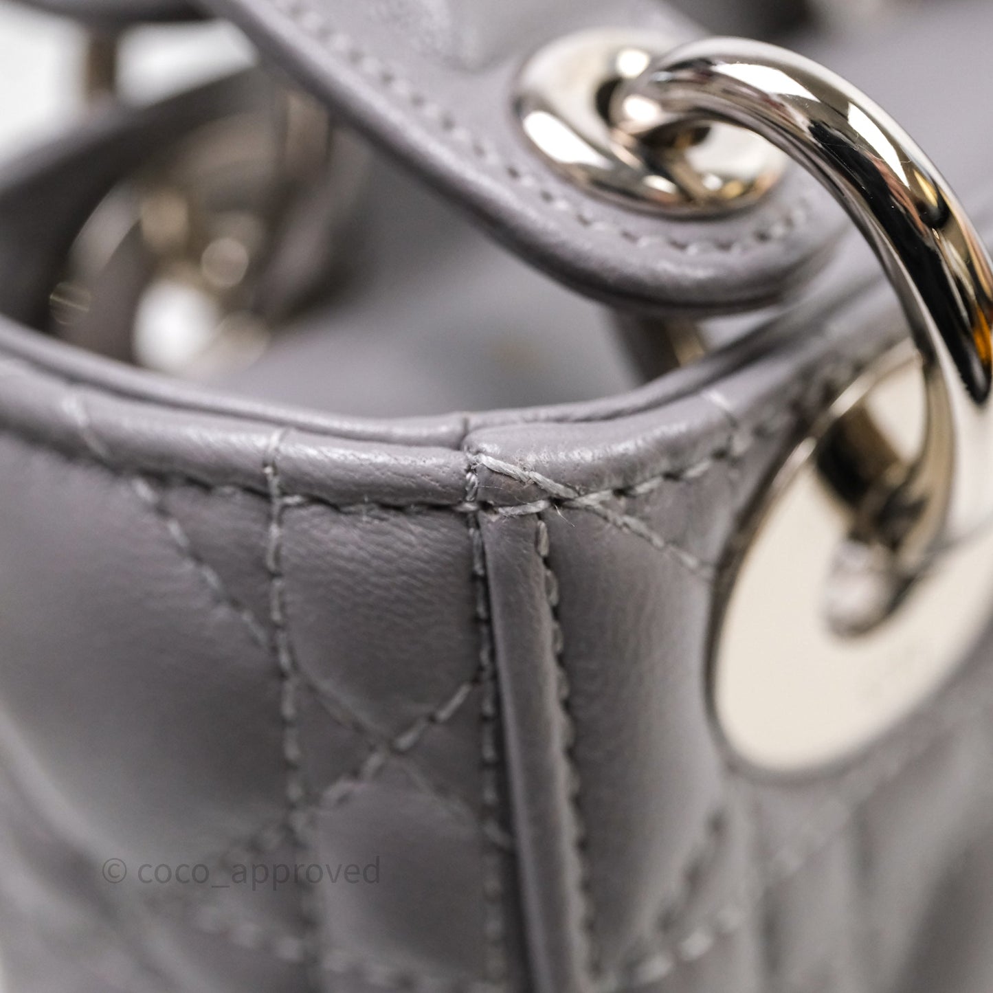 Christian Dior Mini Lady Dior Lambskin Cannage Grey Silver Hardware
