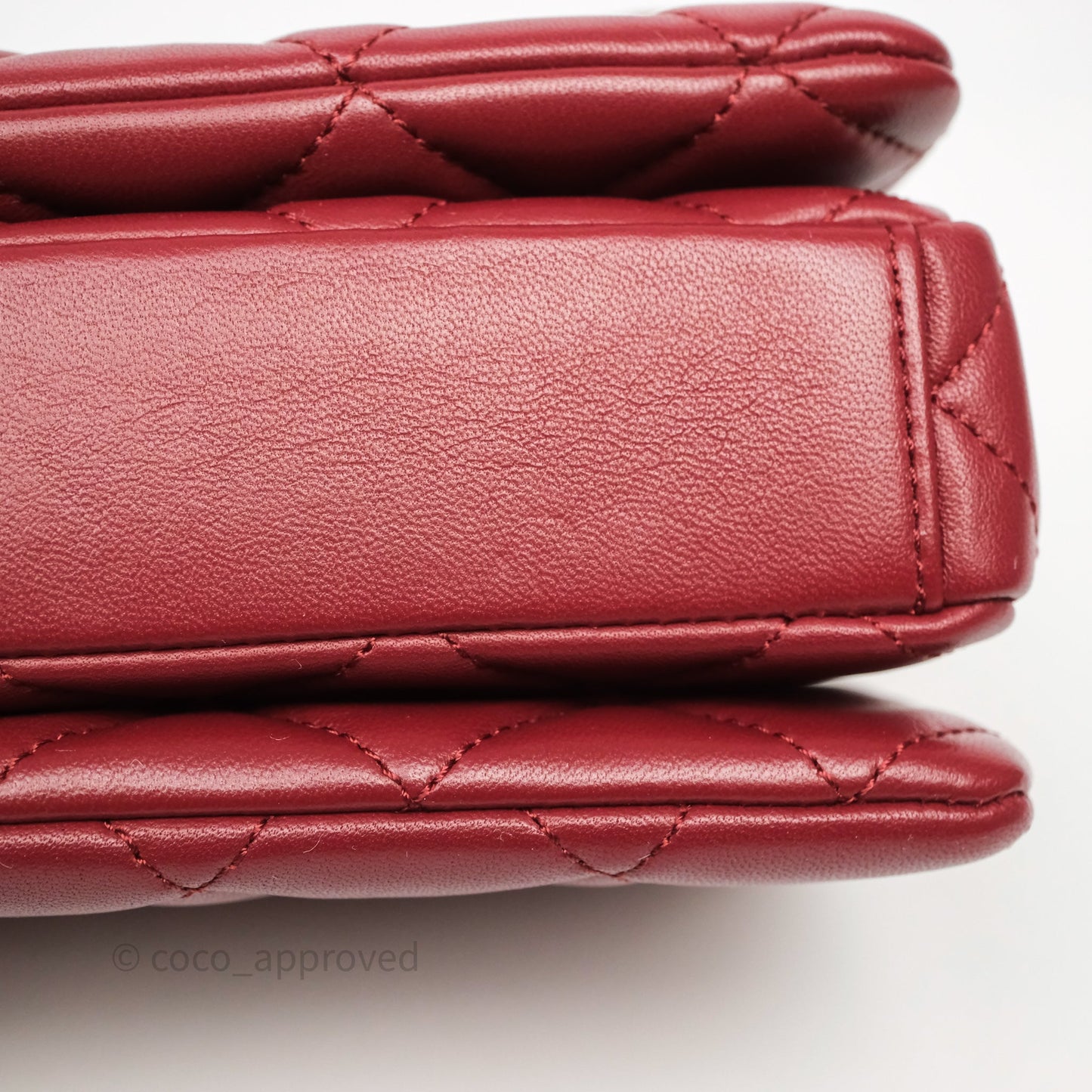 Chanel Quilted Accordion Flap Bag with Button on Chain Burgundy Lambskin Aged Gold Hardware 22A