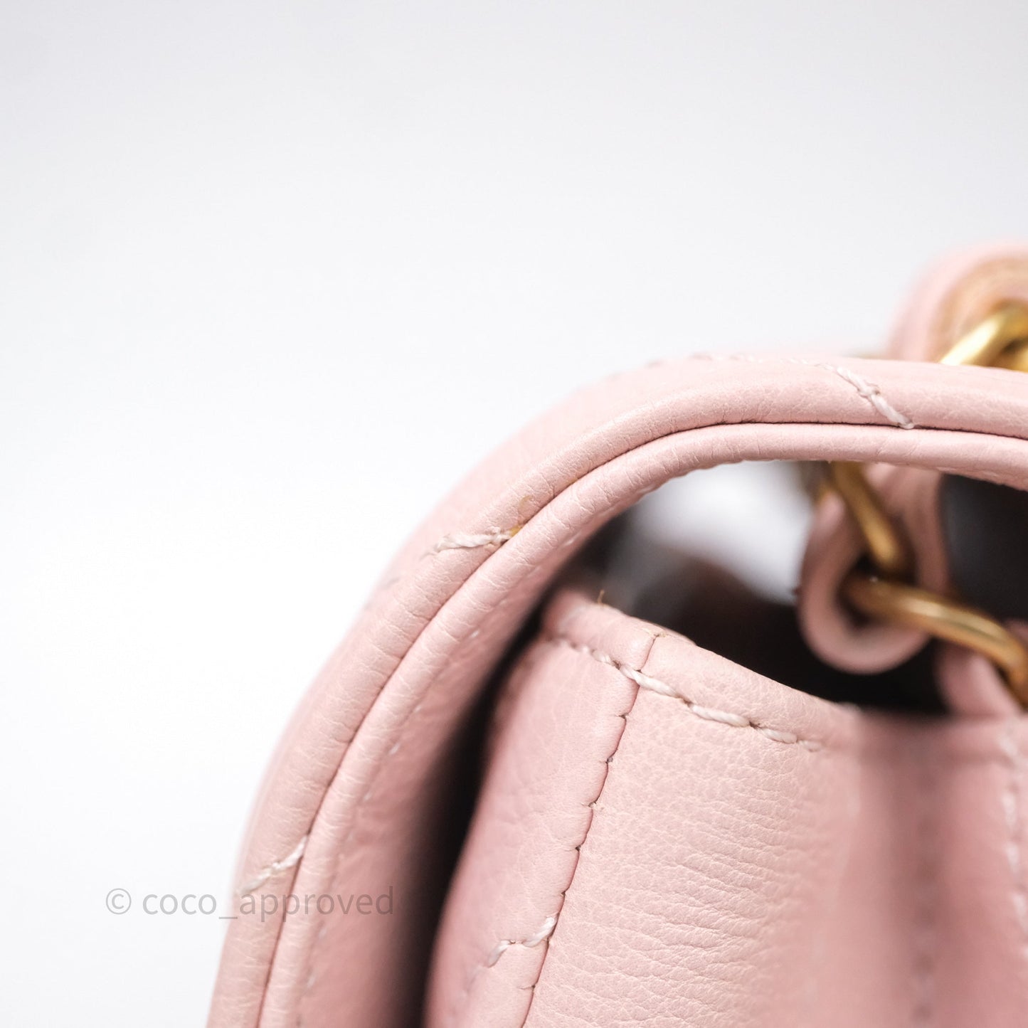Chanel Mini Square Chevron Pink Calfskin Aged Gold Hardware