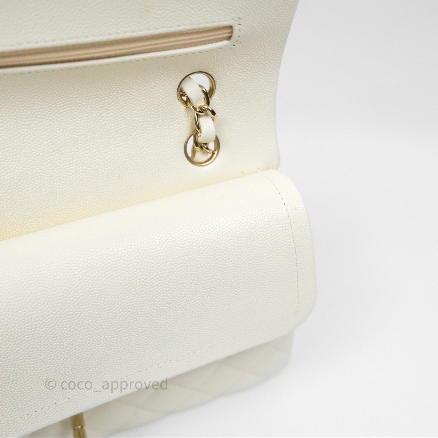 Chanel Classic M/L Medium Flap Quilted Ivory White Caviar Gold Hardware