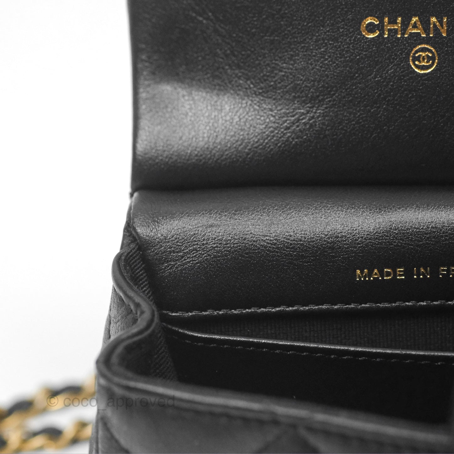 Chanel Lady Handle Flap Card Holder With Chain Black Calfskin Gold Hardware