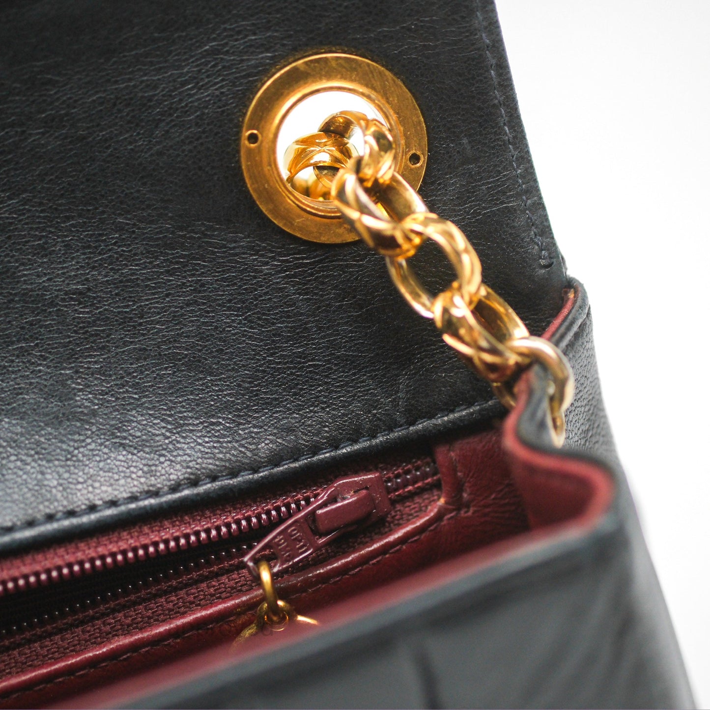 Chanel Vintage Mini Bijoux Chain Flap Black Lambskin Gold Hardware