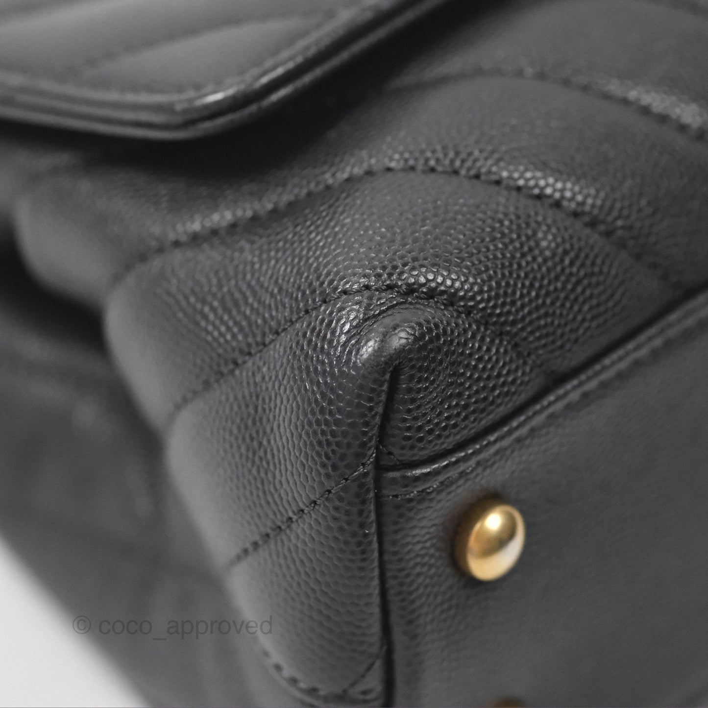 Chanel Small Coco Handle Chevron Dark Grey Caviar Aged Gold Hardware