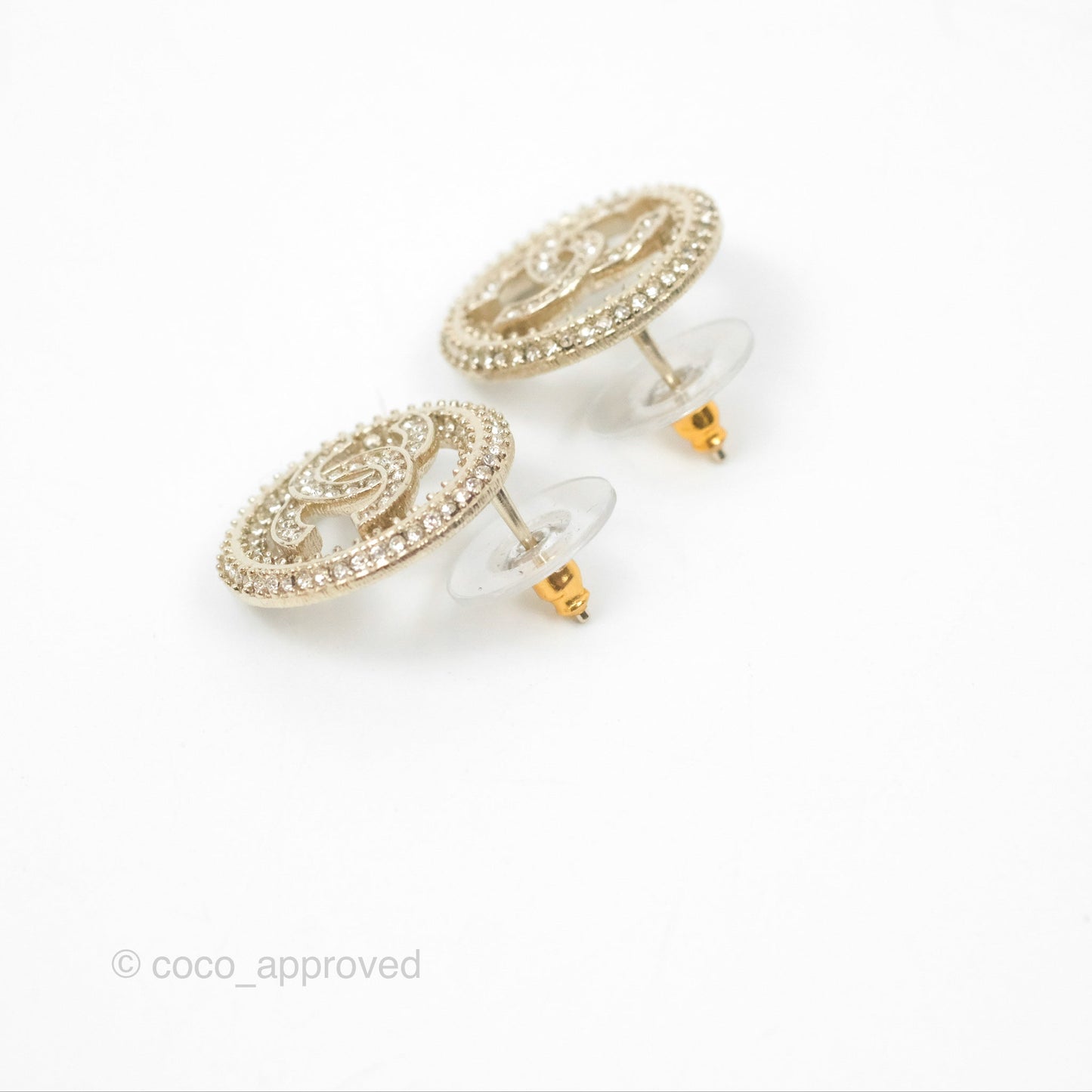 Chanel CC Crystal Round Earrings Gold Tone 20S