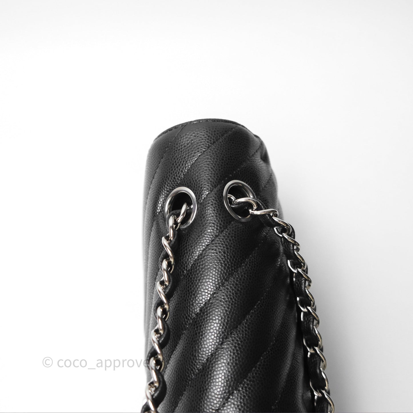 Chanel Classic M/L Medium Flap Chevron Black Caviar Silver Hardware