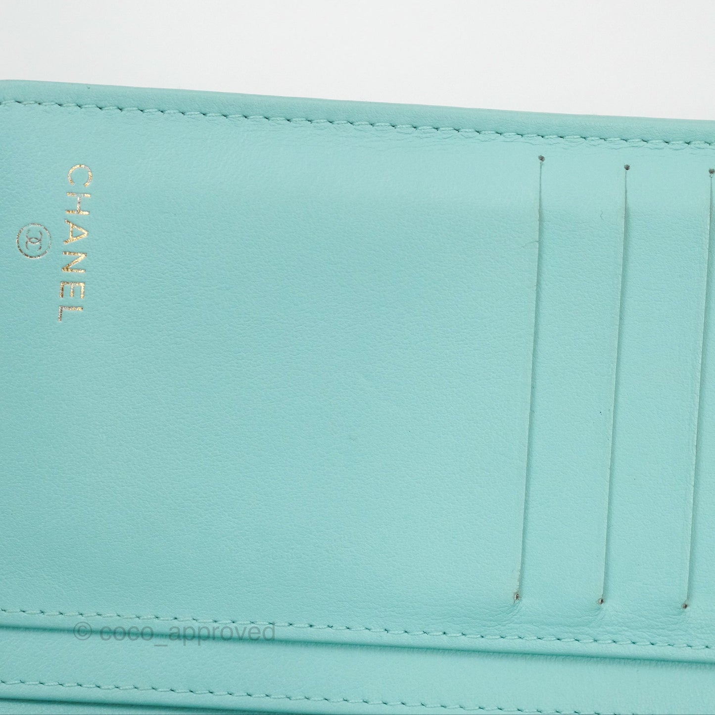 Chanel Classic Quilted Long Wallet Tiffany Blue Caviar Gold Hardware