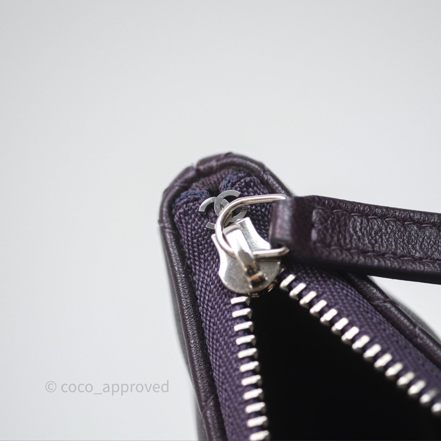 Chanel Quilted Small O Case Dark Purple Lambskin Silver Hardware
