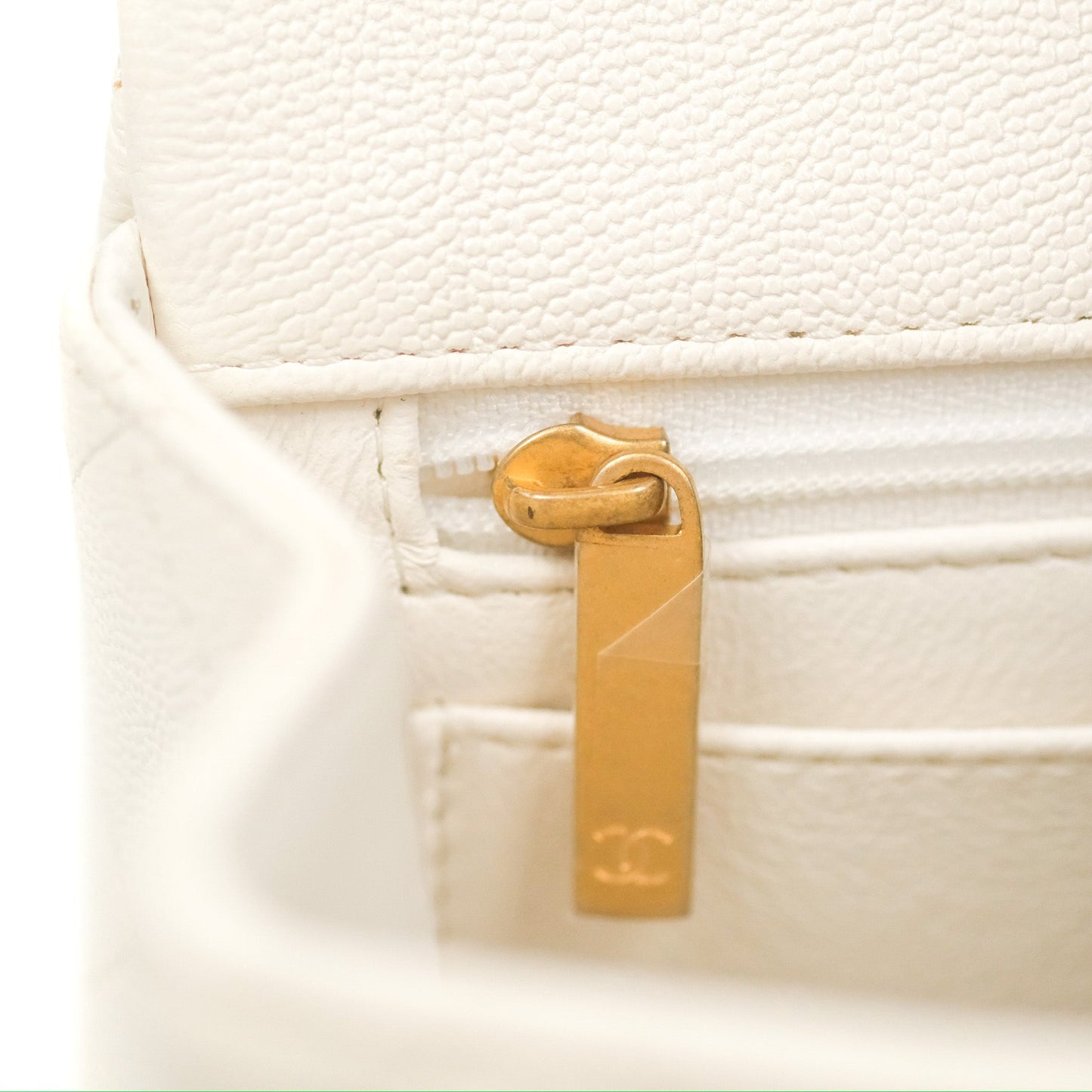 Chanel Top Handle Mini Rectangular Flap Bag White Caviar Gold Hardware