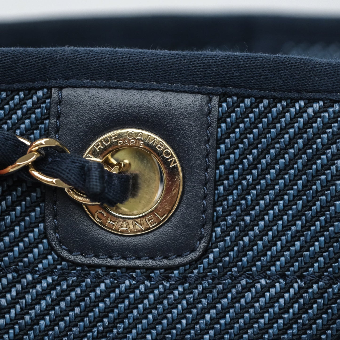 Chanel Medium Deauville Tote Navy Raffia Gold Hardware