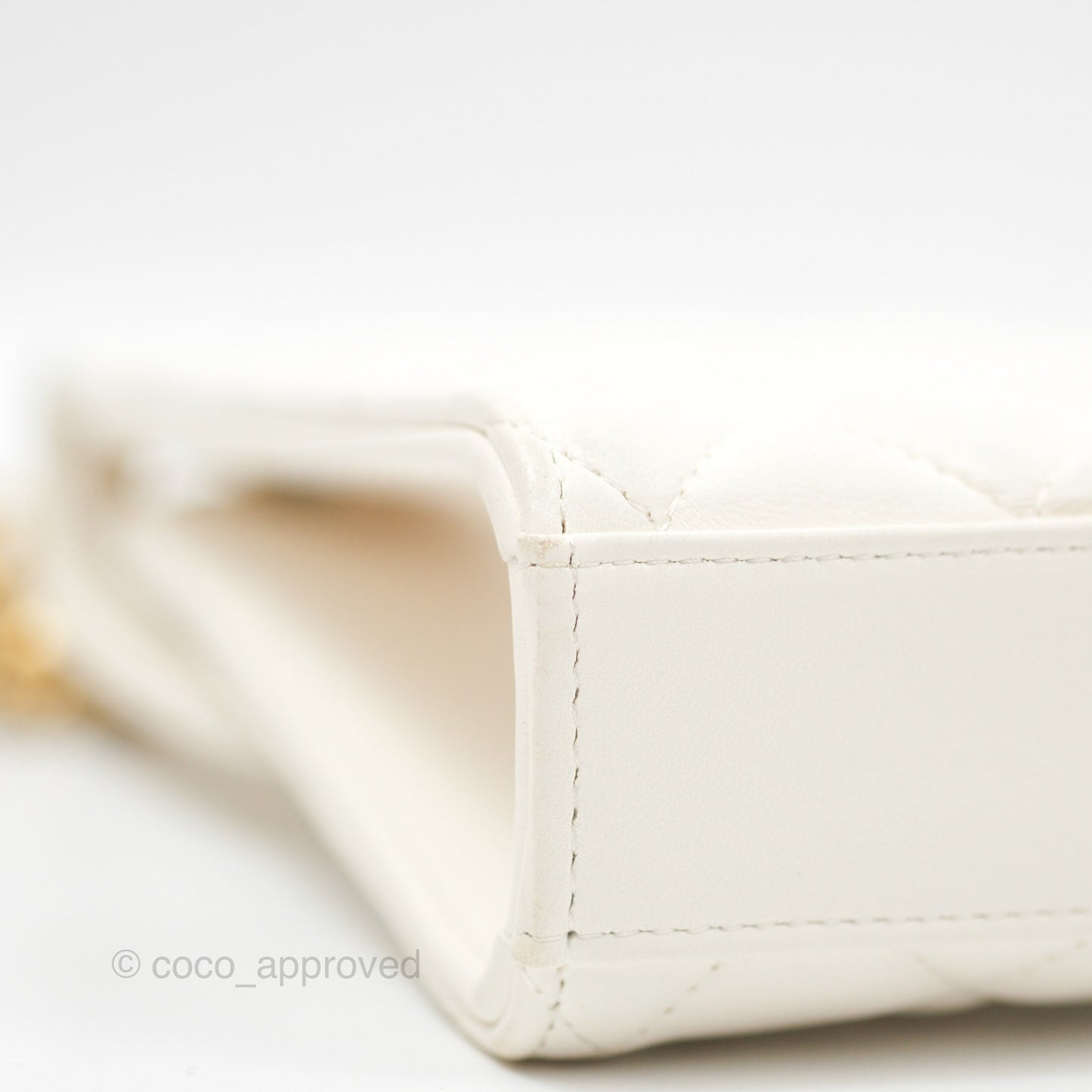 Chanel Quilted Pearl Crush Phone Holder With Chain White Lambskin