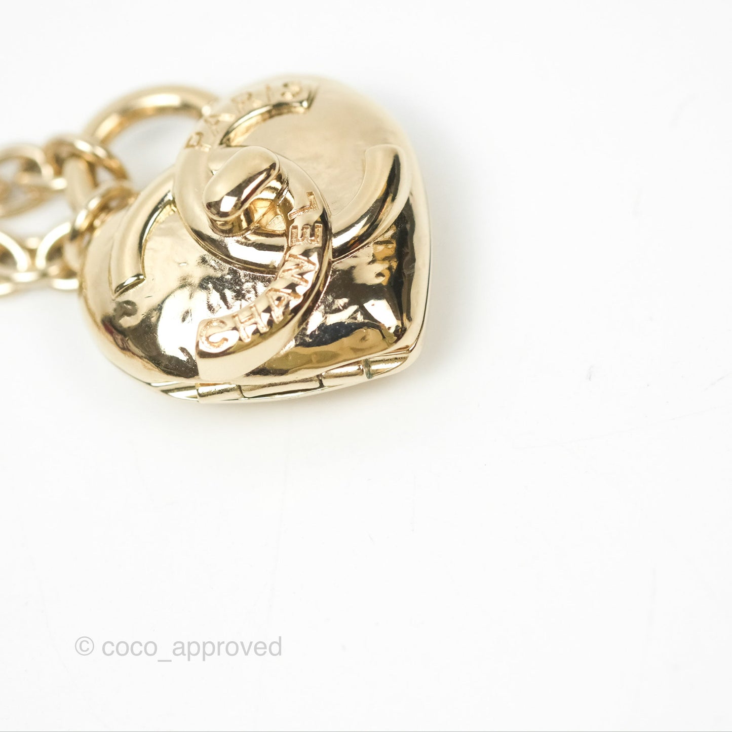 Chanel CC Lock Heart Locket Necklace Gold Tone 22B