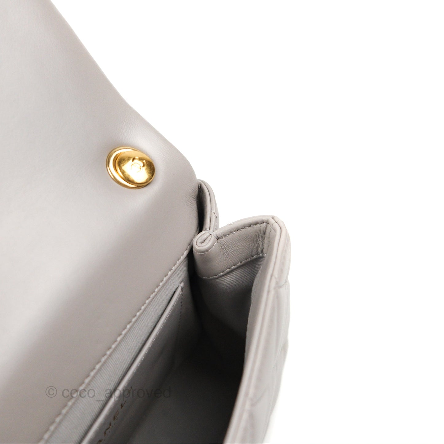 Chanel Flap Bag Grey Clair Lambskin Aged Gold Hardware 22B