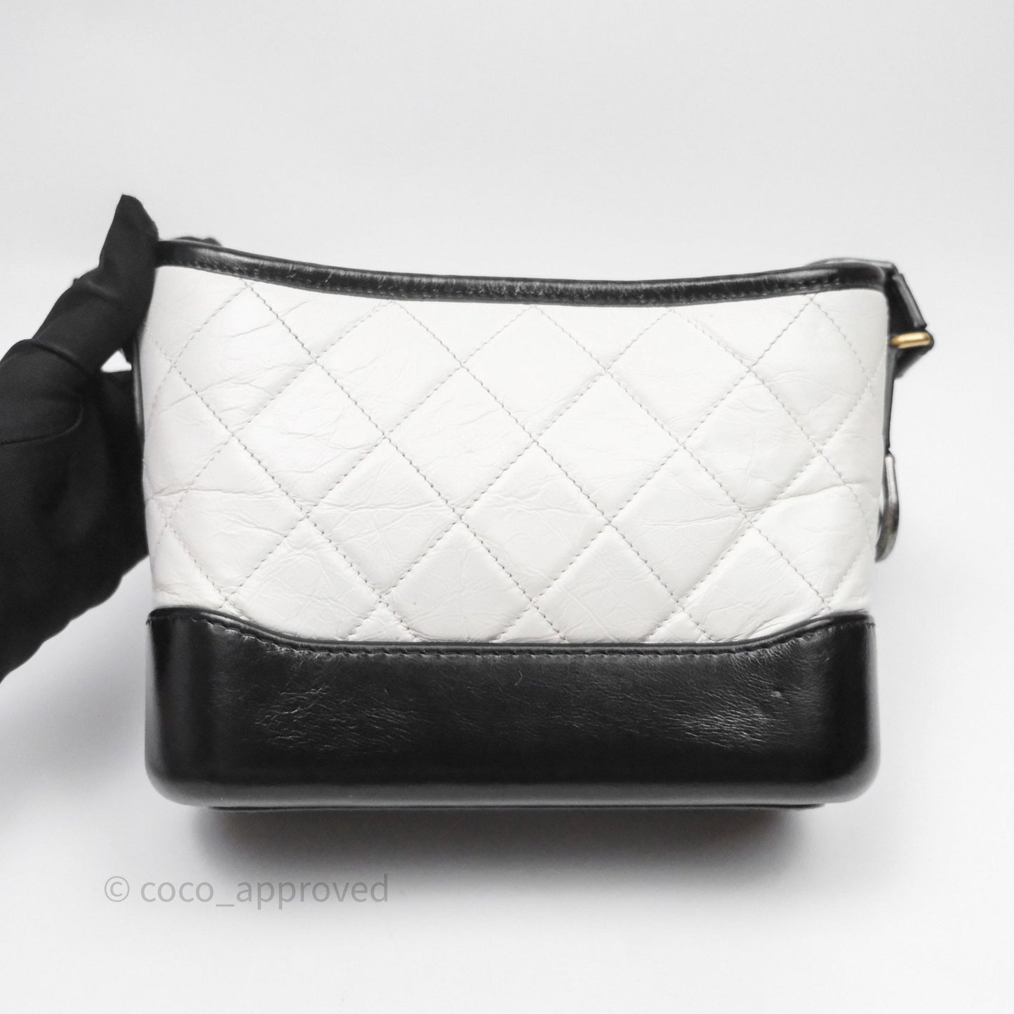 Chanel Quilted Small Gabrielle Hobo Black White Aged Calfskin Mixed Hardware
