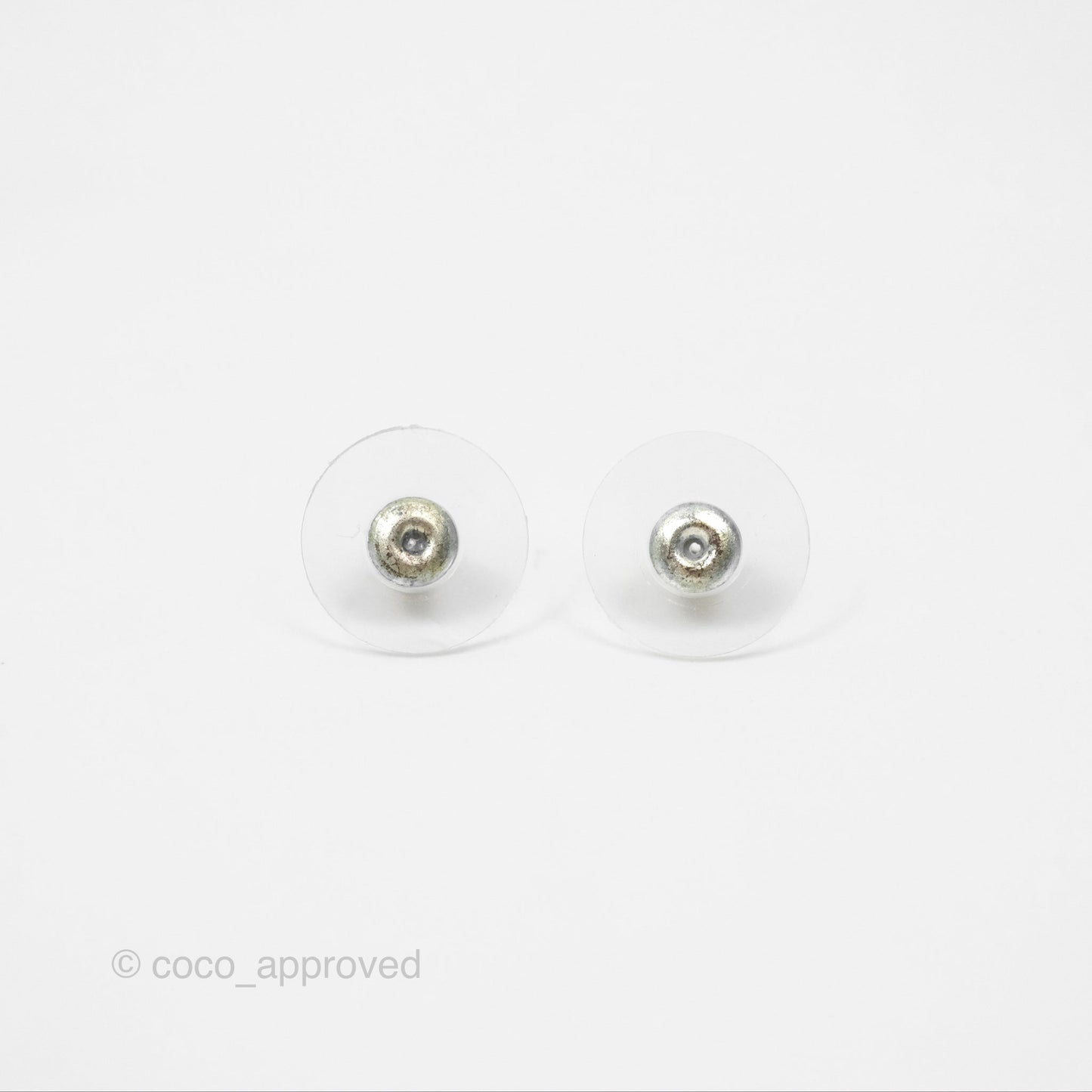 Chanel Crystal CC Round Earrings Silver Tone 21V