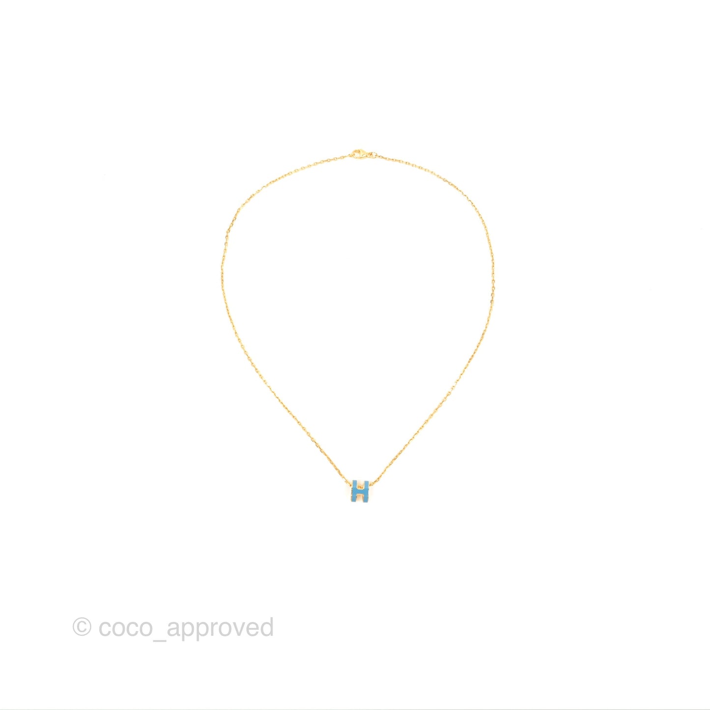 Hermès Mini Pop H Pendant Necklace Blue Jean Gold Hardware