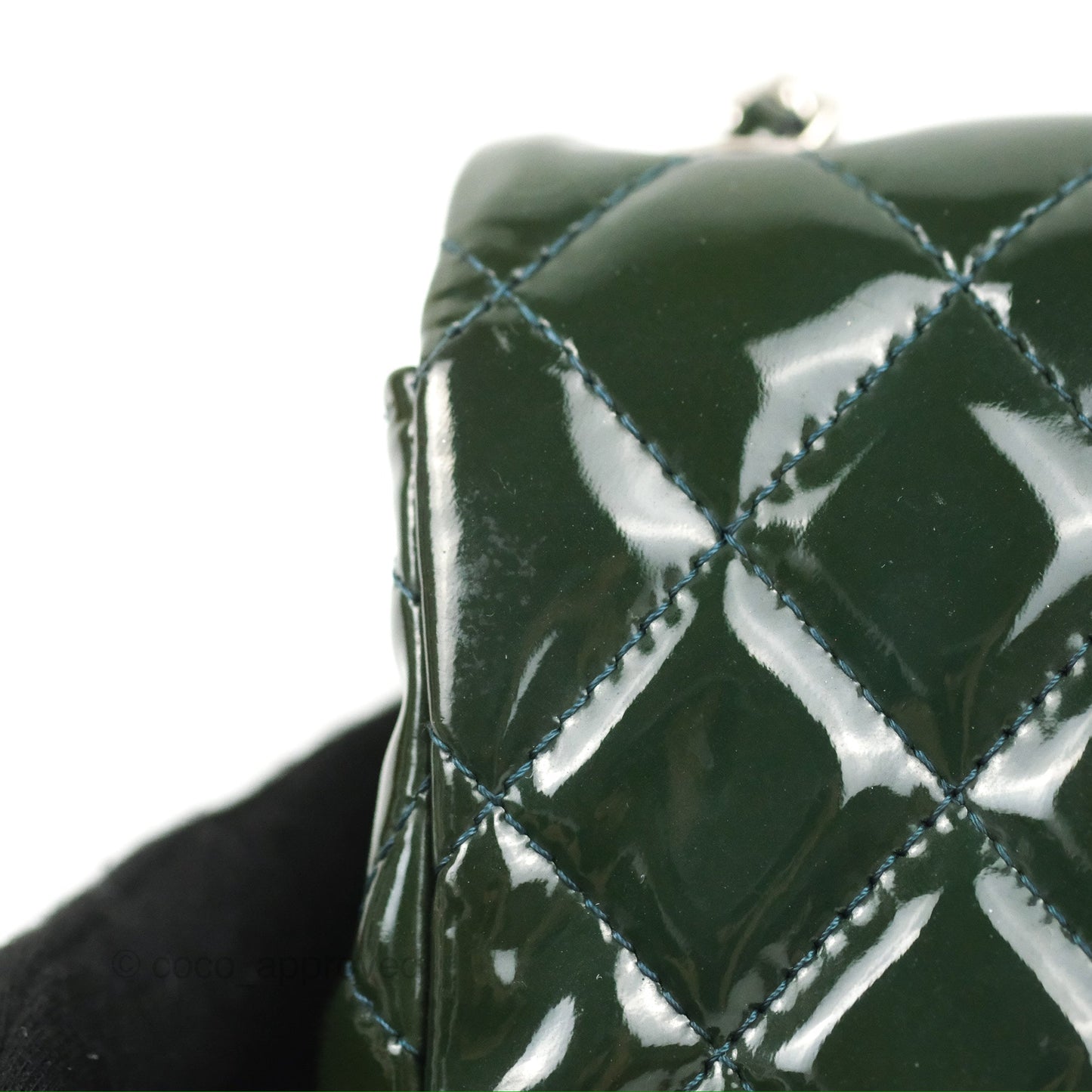 Chanel Quilted Extra Mini Rectangular Flap Teal Patent Silver Hardware