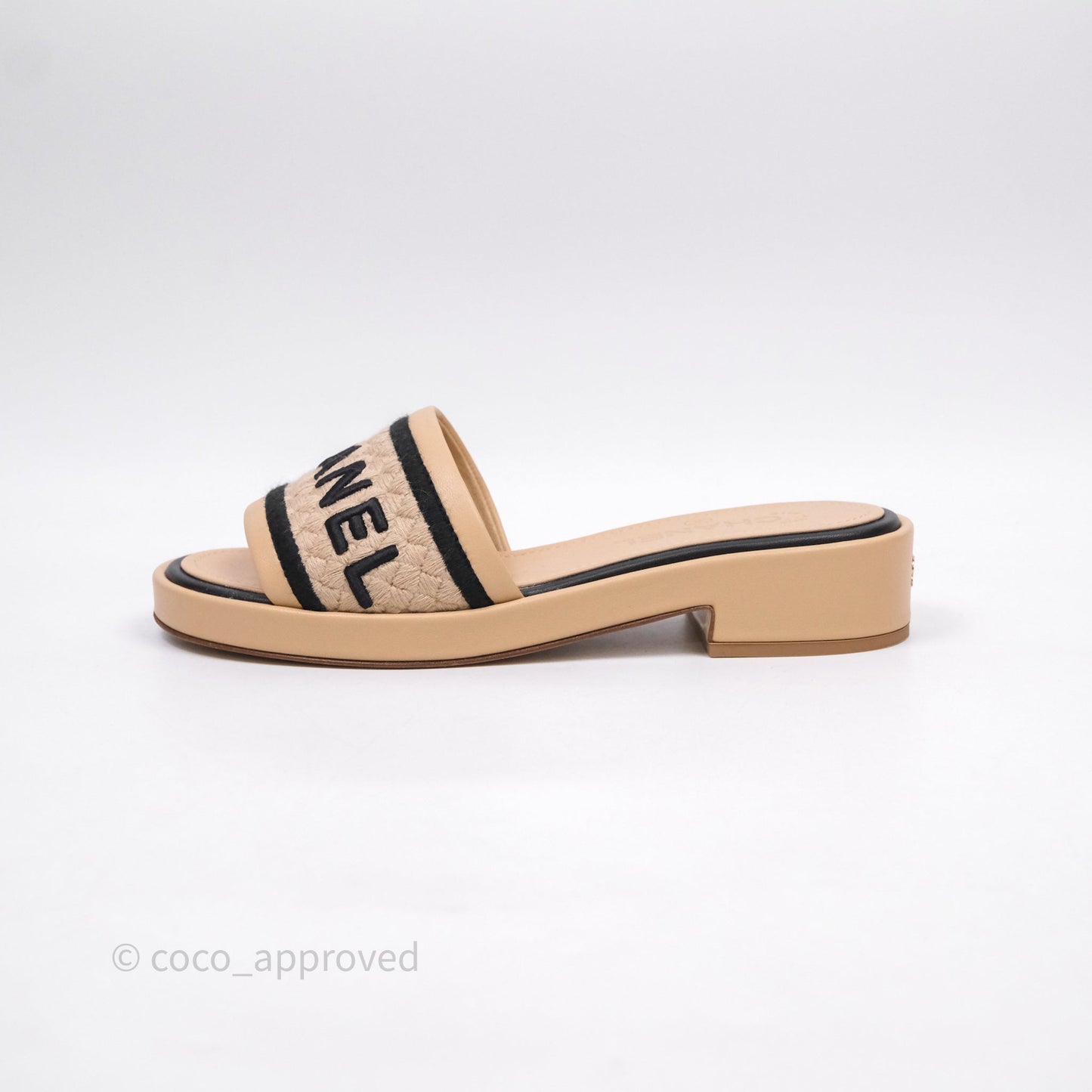 Chanel Logo Slippers Beige Size 37.5