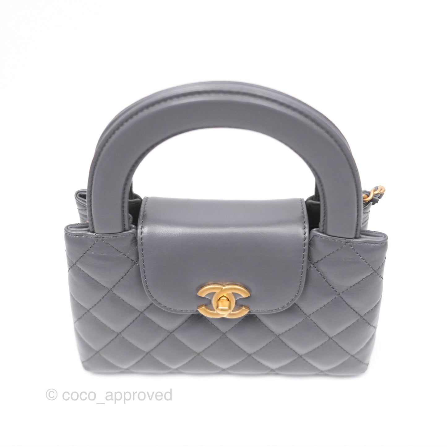 Chanel Kelly Bag Quilted Grey Shiny Calfskin Aged Gold Hardware