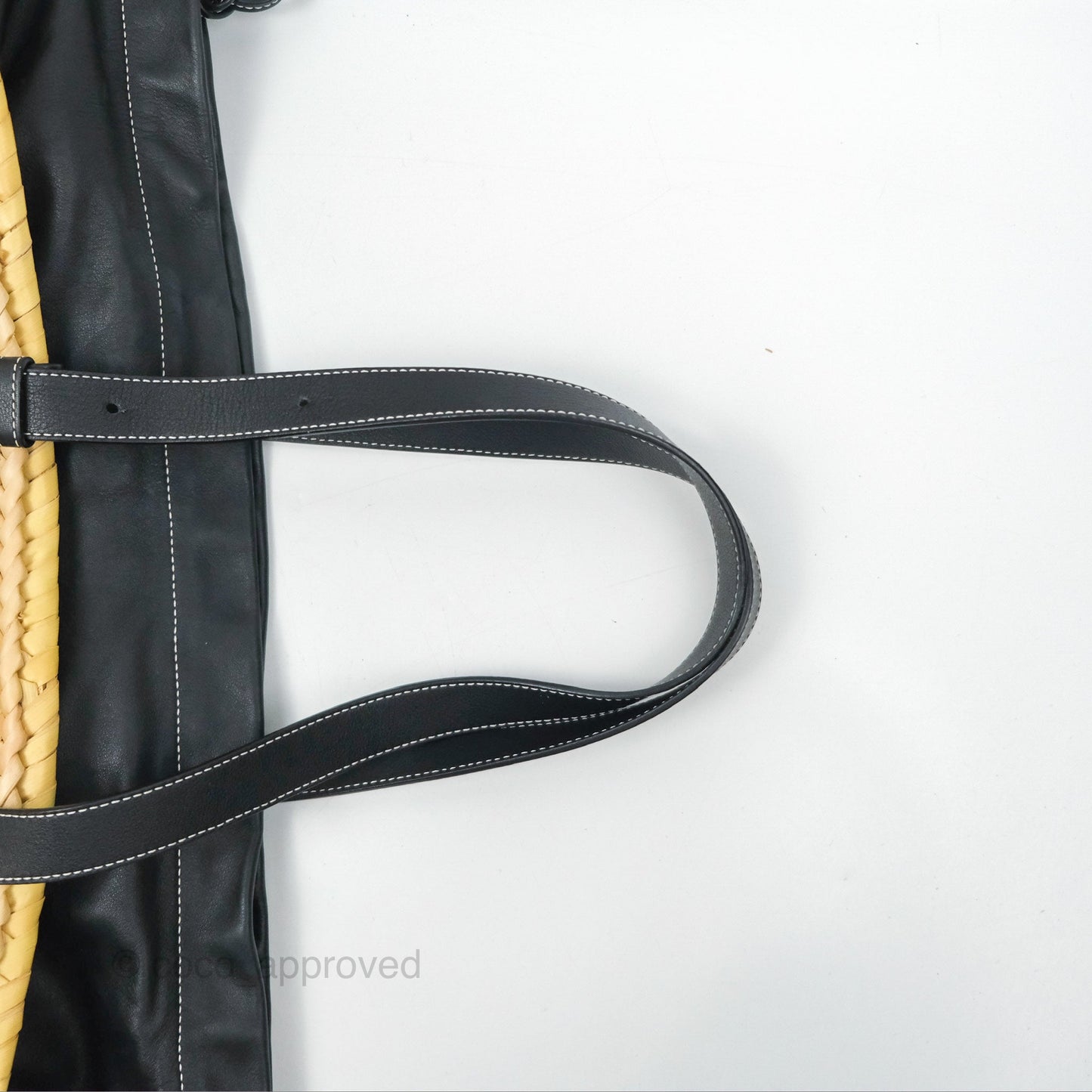 Loewe Woven Basket Bag Black Leather Natural Palm Leaf