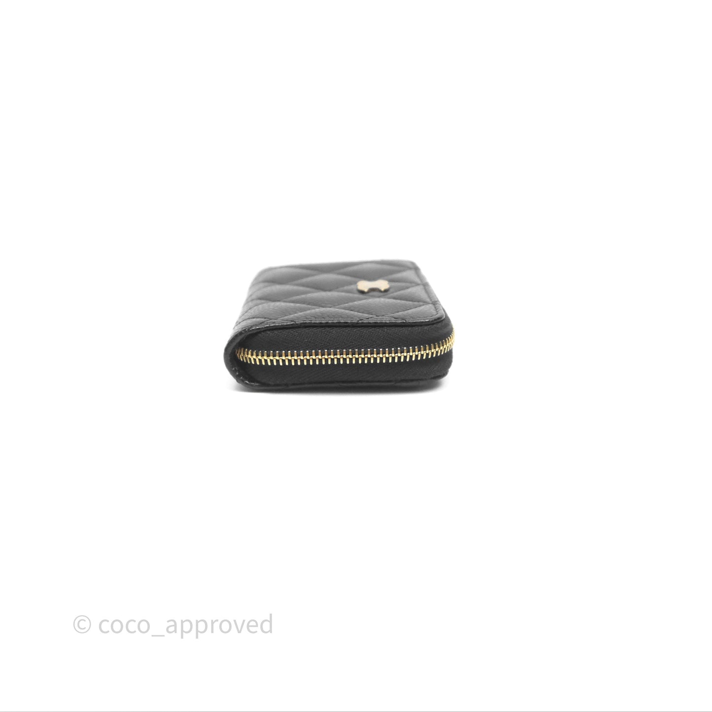 Chanel Quilted Zip Card Holder Black Caviar Gold Hardware