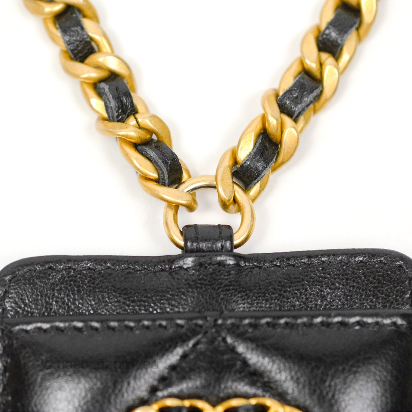 Chanel 19 Quilted Chain Card Holder Black Lambskin Mixed Hardware