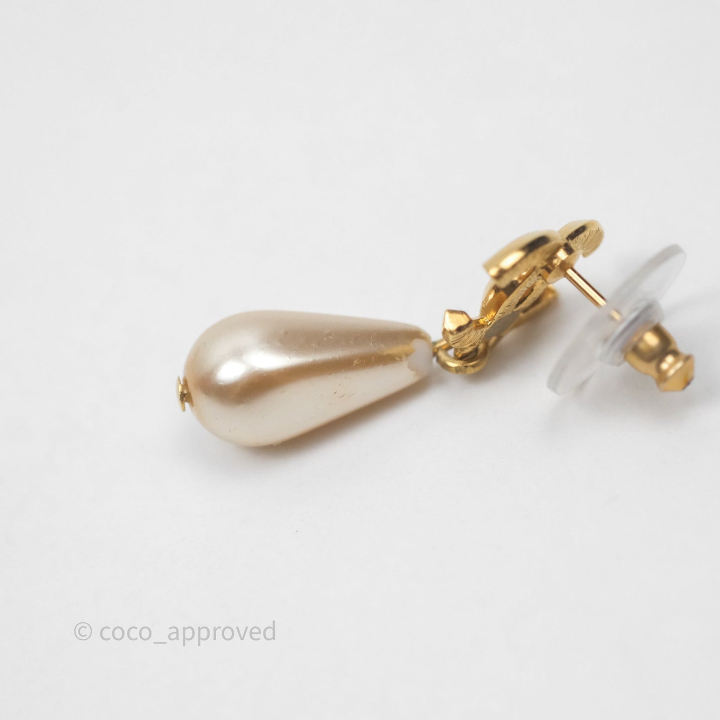 Chanel CC Drop Pearl Earrings Gold Tone 20A