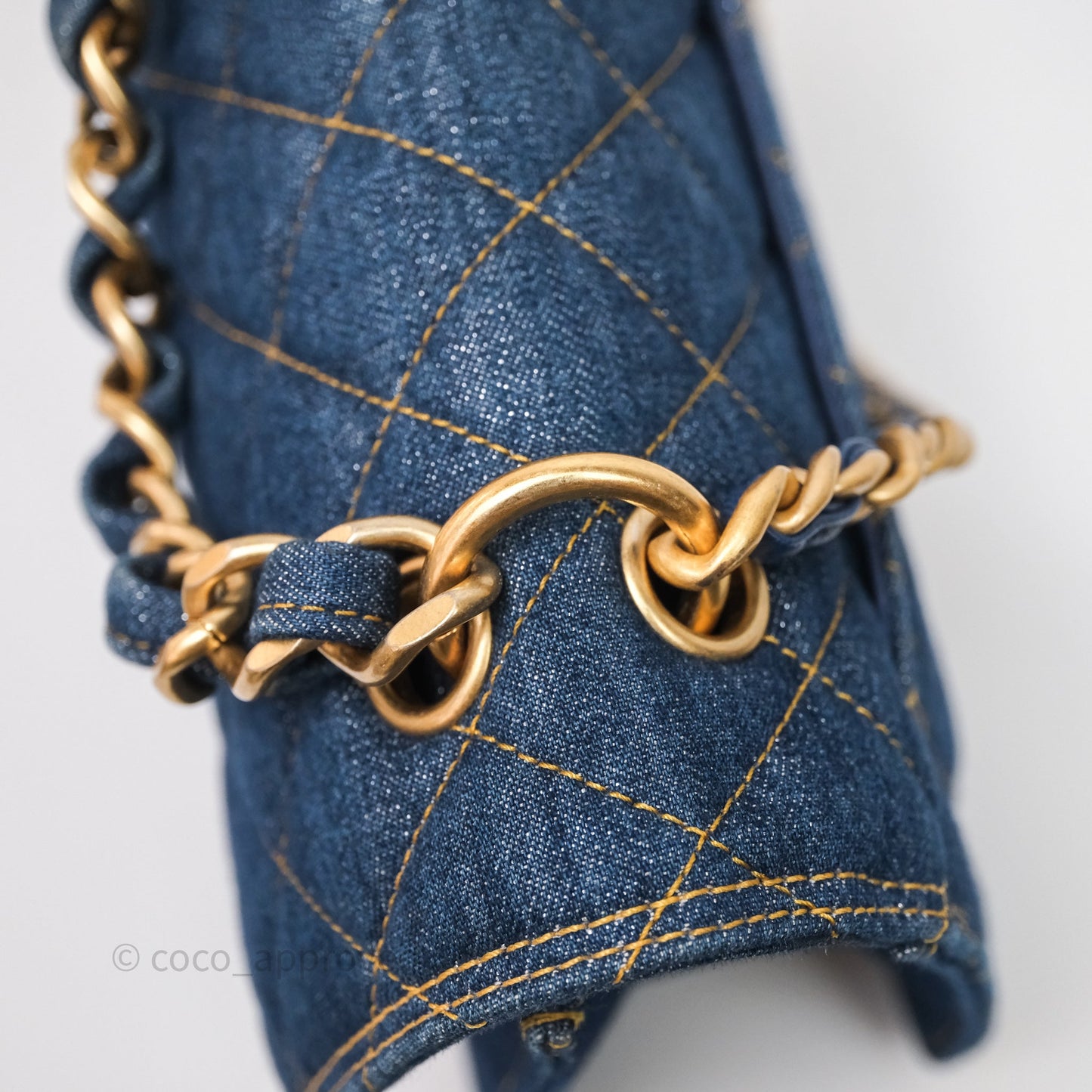 Chanel Square Flap Bag Denim Aged Gold Hardware