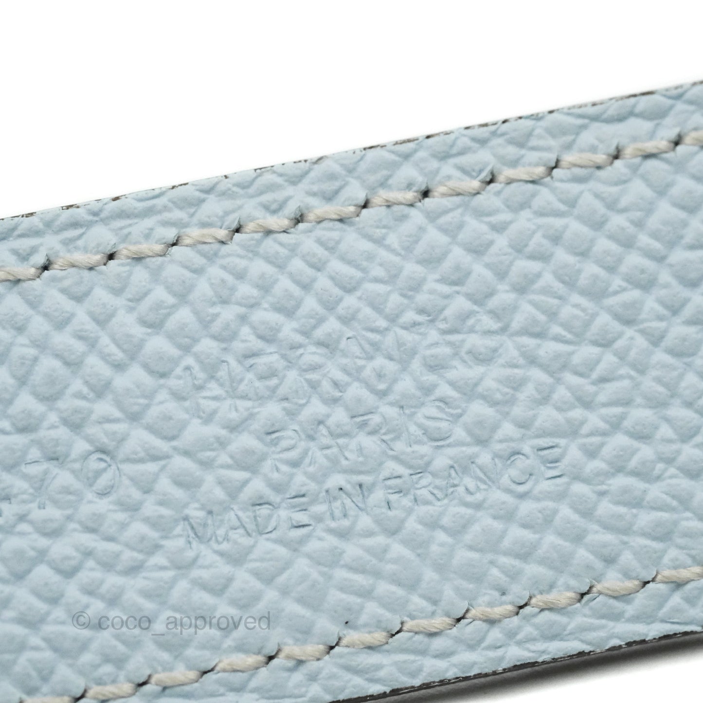 Hermès Guillochee H Silver Belt Buckle & Reversible Sky Blue Epsom & Swift