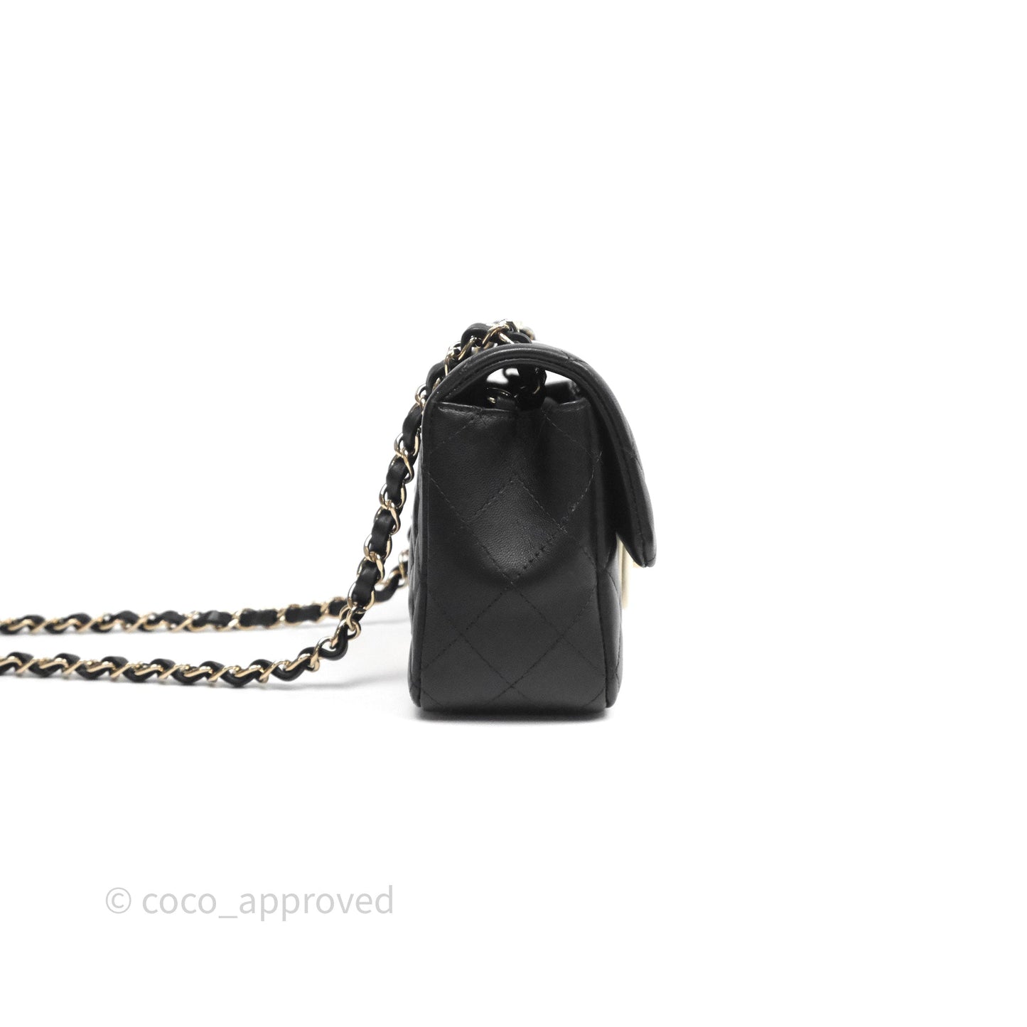 Chanel Mini Rectangular Flap Quilted Black White Lambskin Gold Hardware