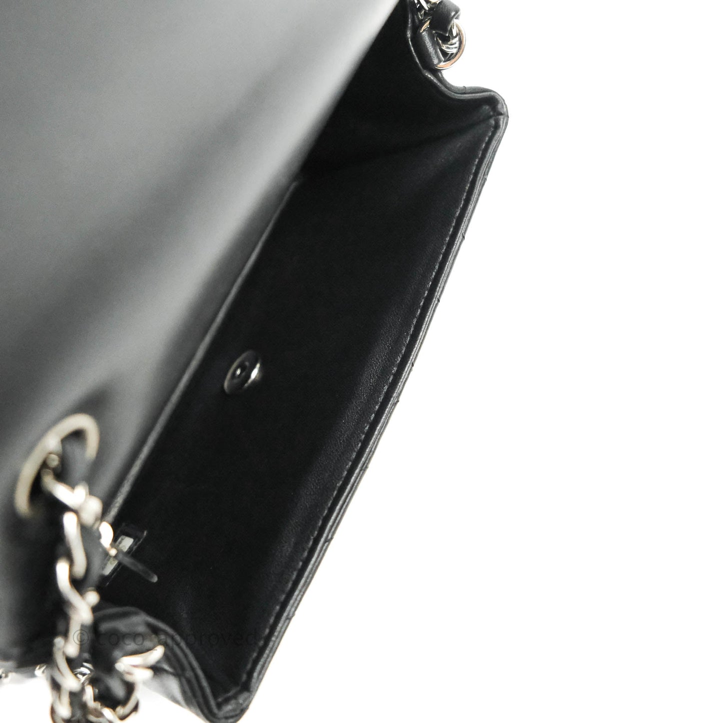 Chanel Classic Chevron Mini Rectangular Flap Black Lambskin Silver Hardware